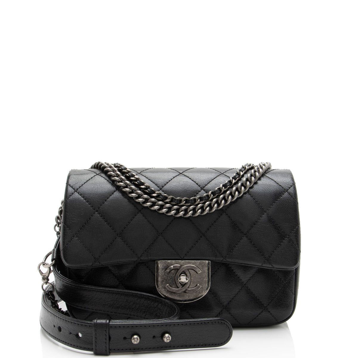 Chanel Shiny Goatskin Double Carry Small Flap Bag