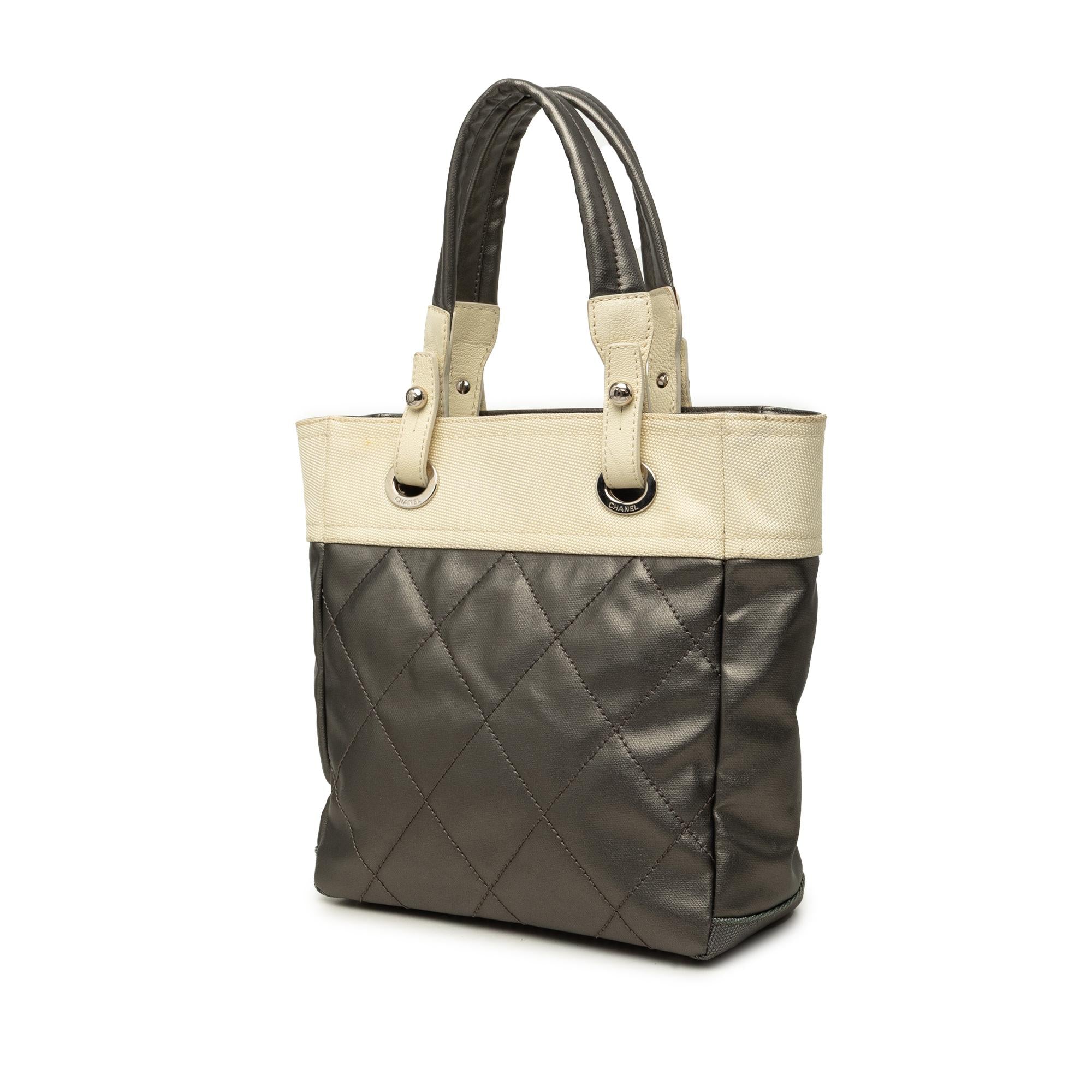 Chanel Small Bicolor Quilted Coated Canvas Paris Biarritz Tote