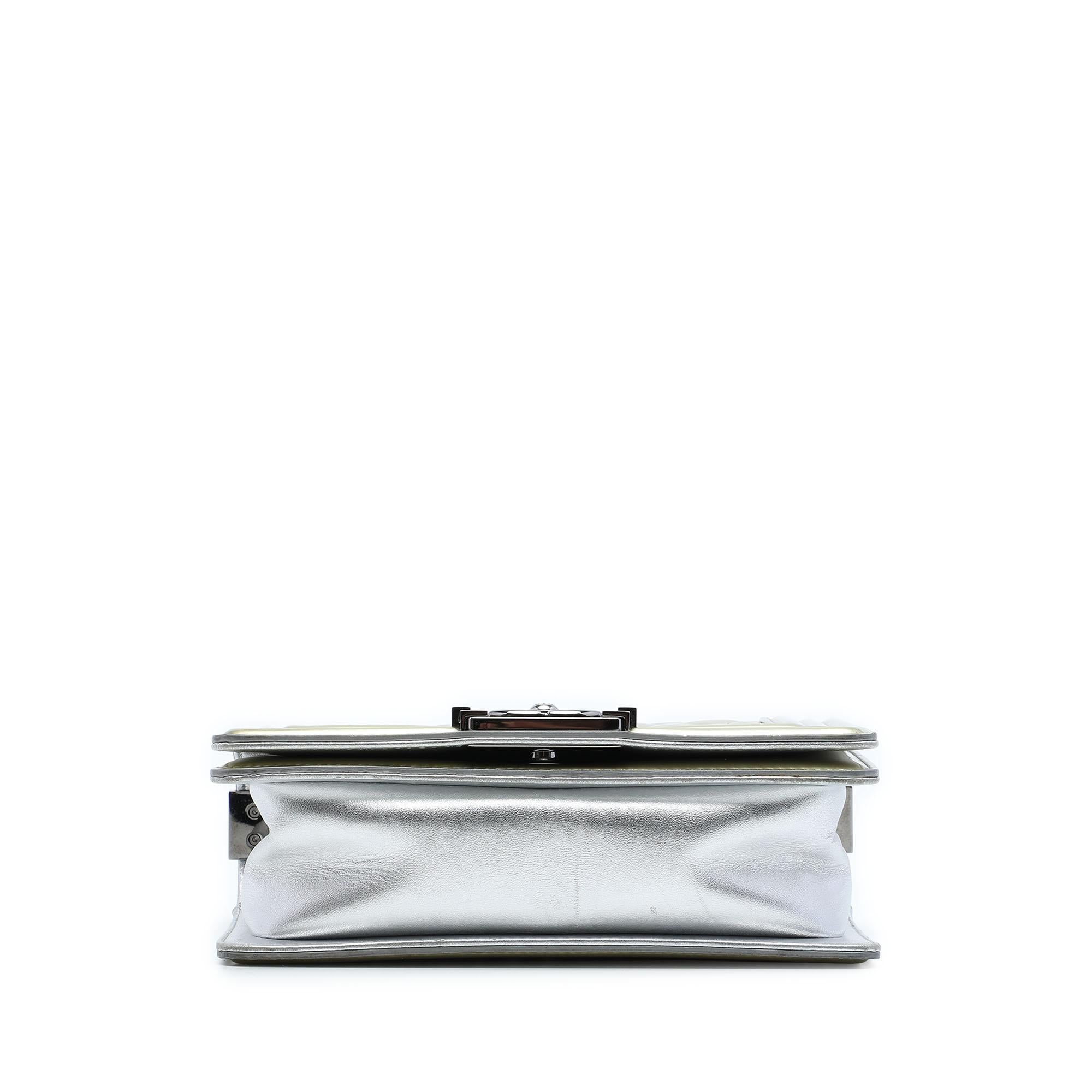 Chanel Small Bicolor Quilted Metallic Patent Boy Flap