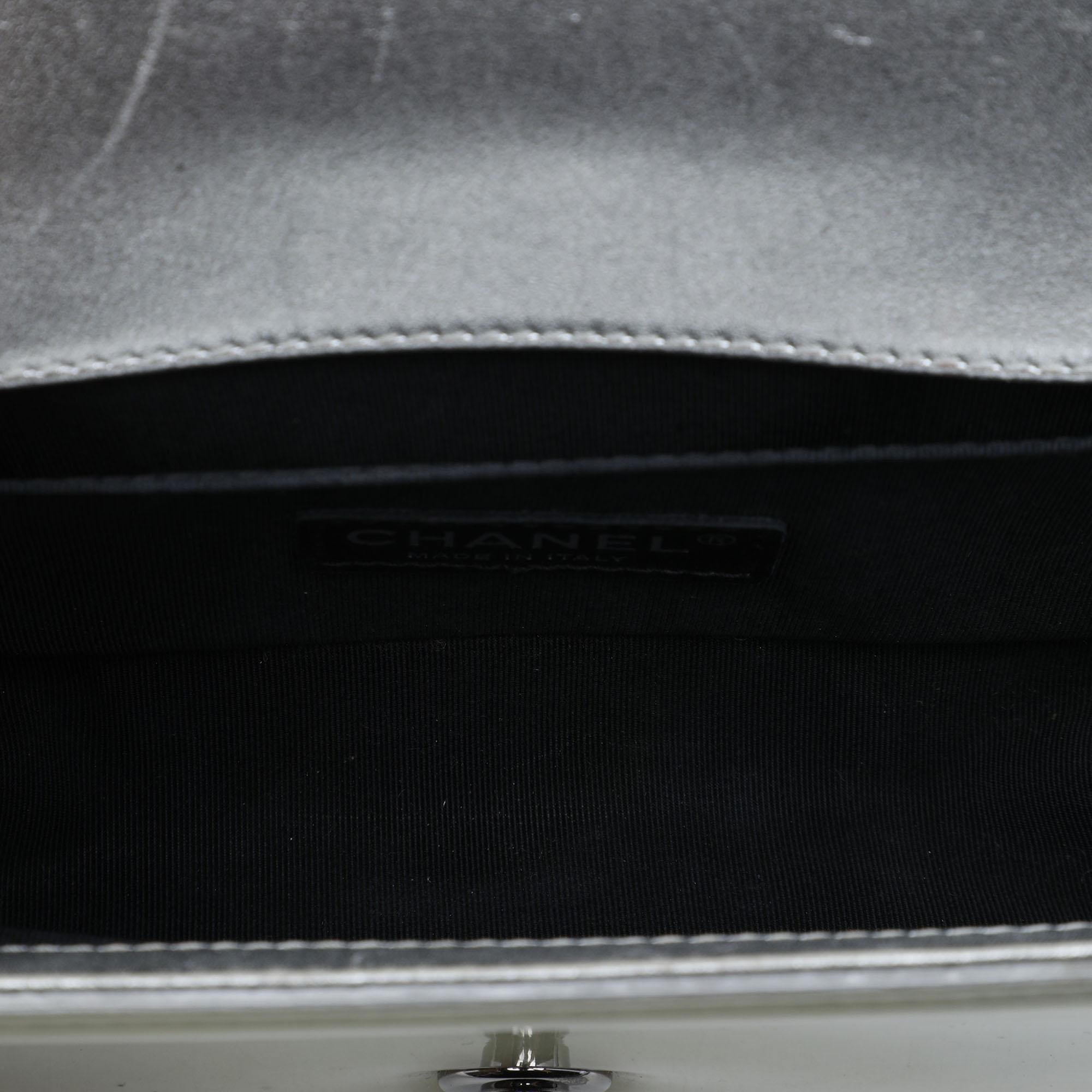 Chanel Small Bicolor Quilted Metallic Patent Boy Flap