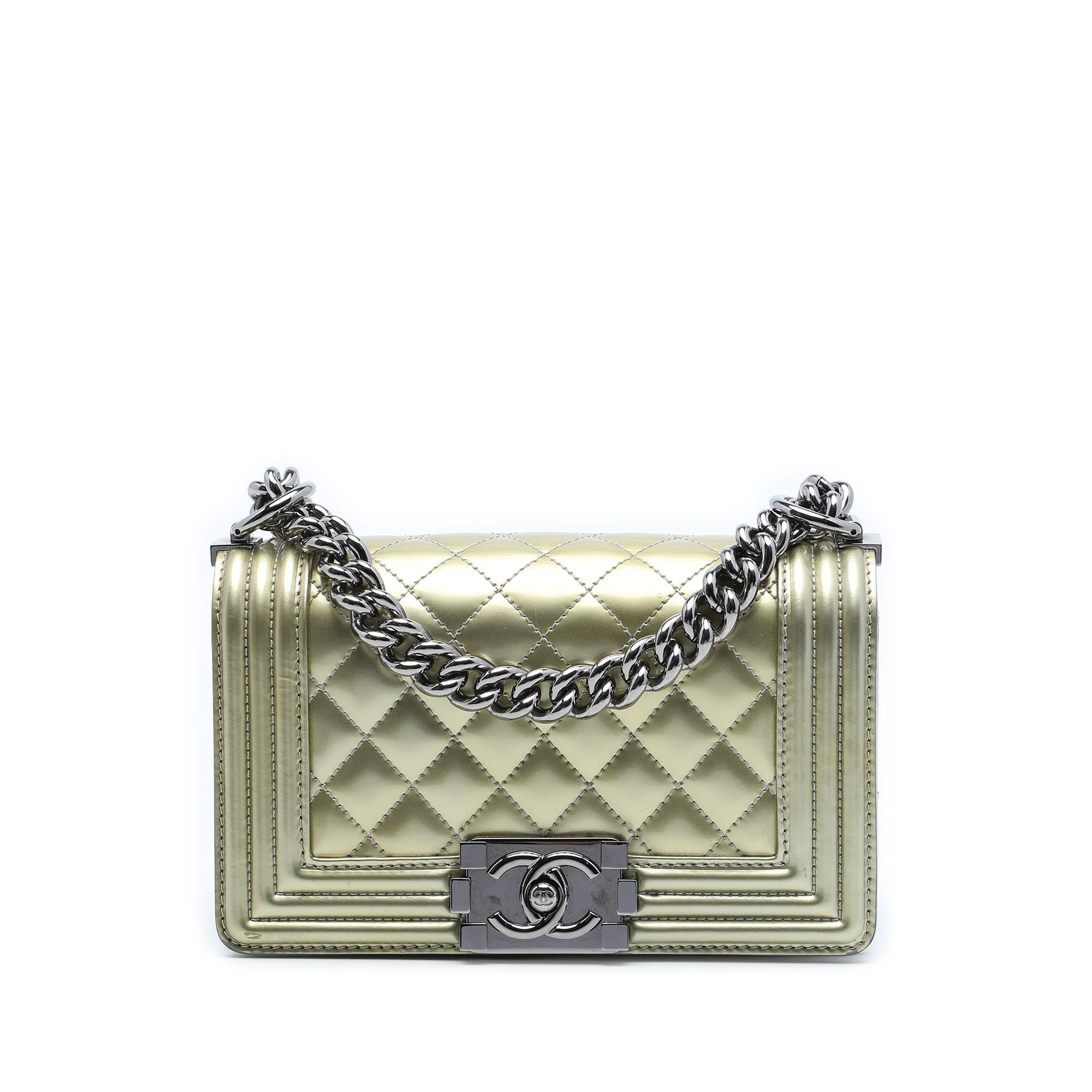 Chanel Small Bicolor Quilted Metallic Patent Boy Flap