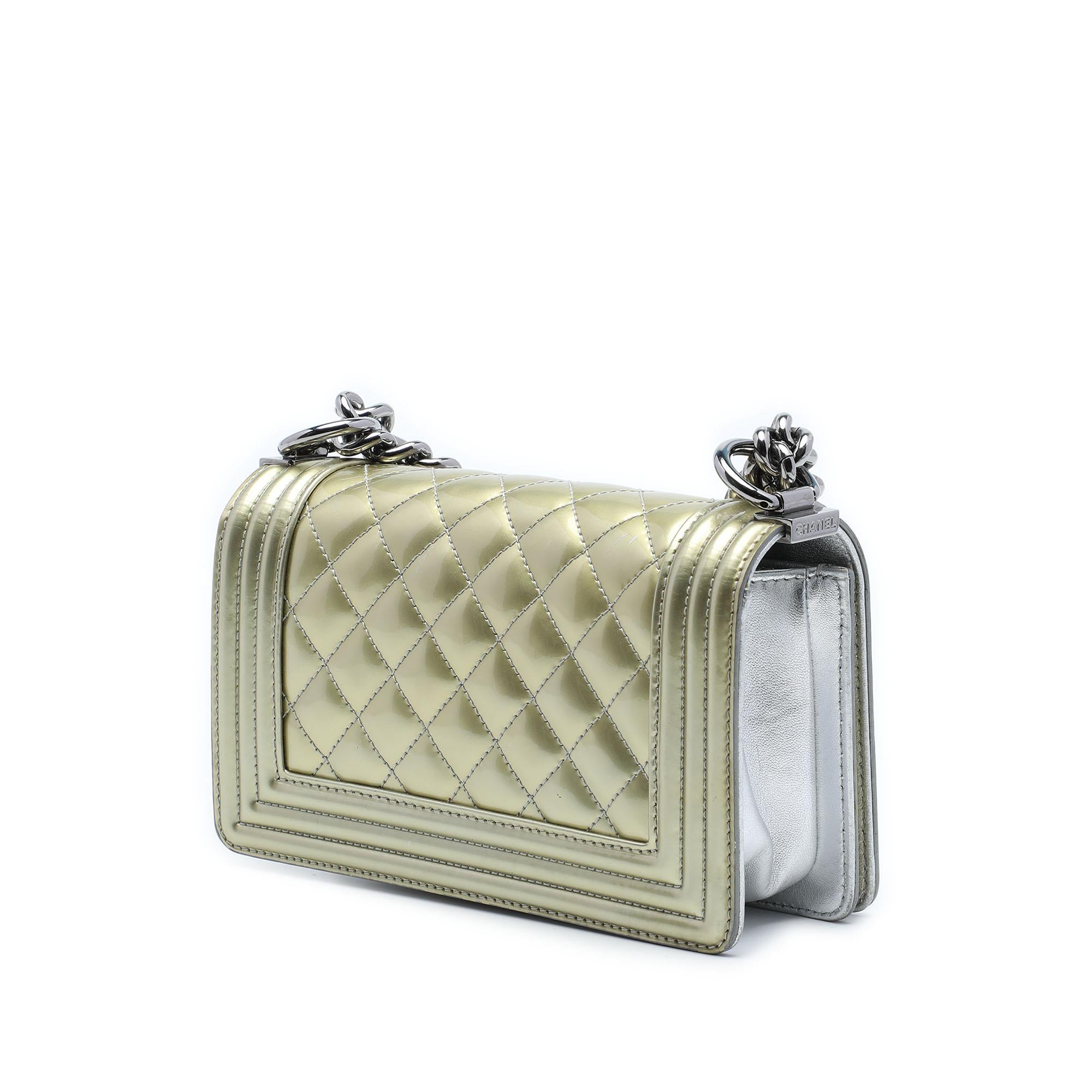 Chanel Small Bicolor Quilted Metallic Patent Boy Flap