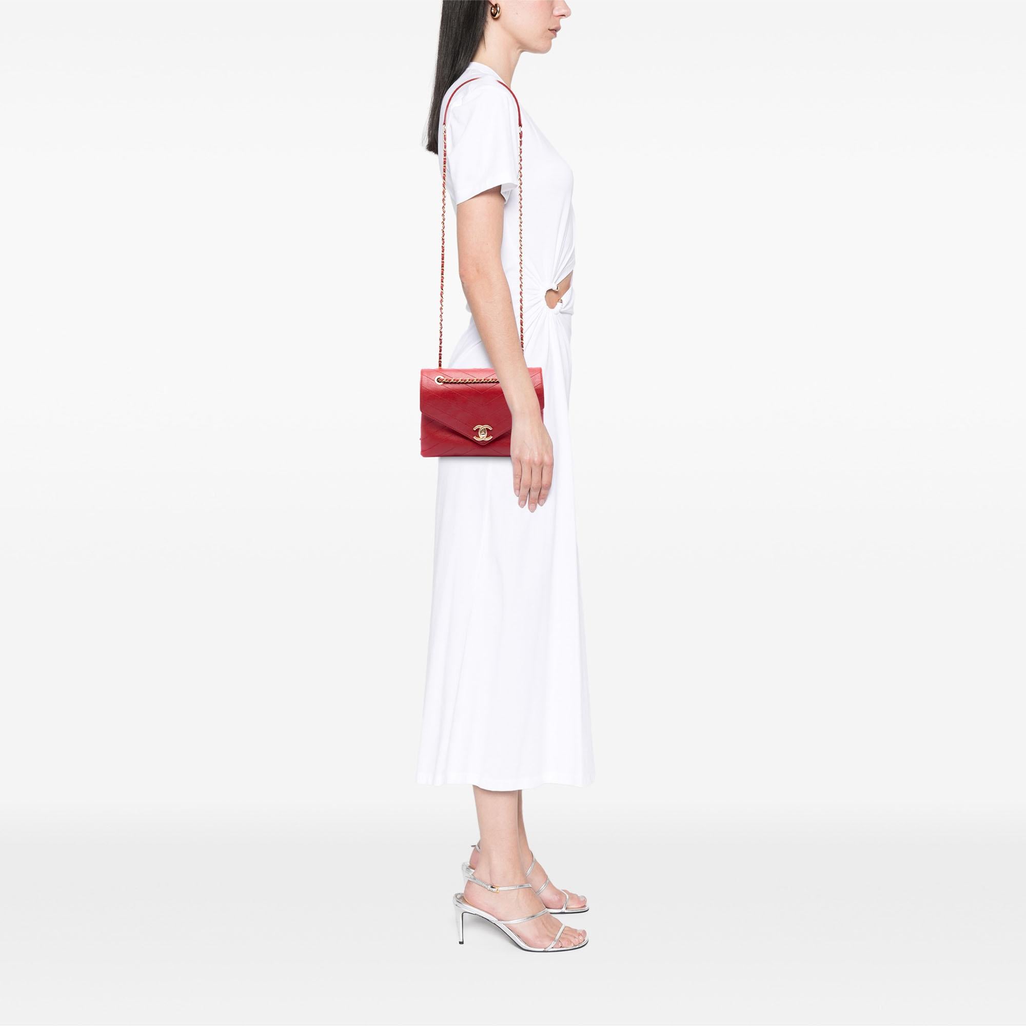 Chanel Small CC Chevron Calfskin Envelope Flap