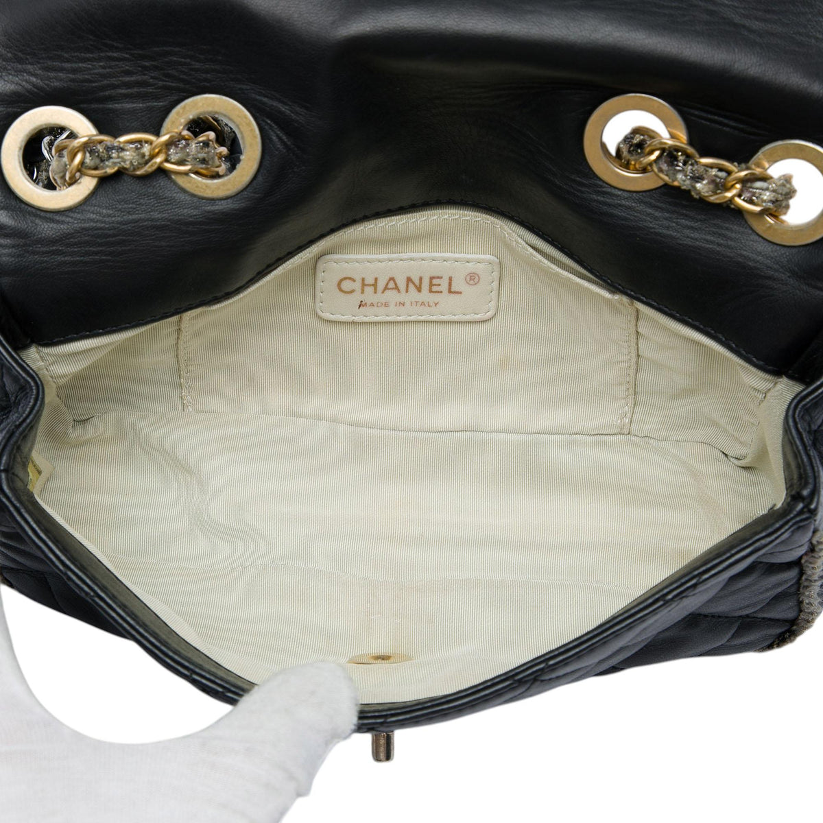 Chanel Small CC Quilted Lambskin and Tweed Chain Flap