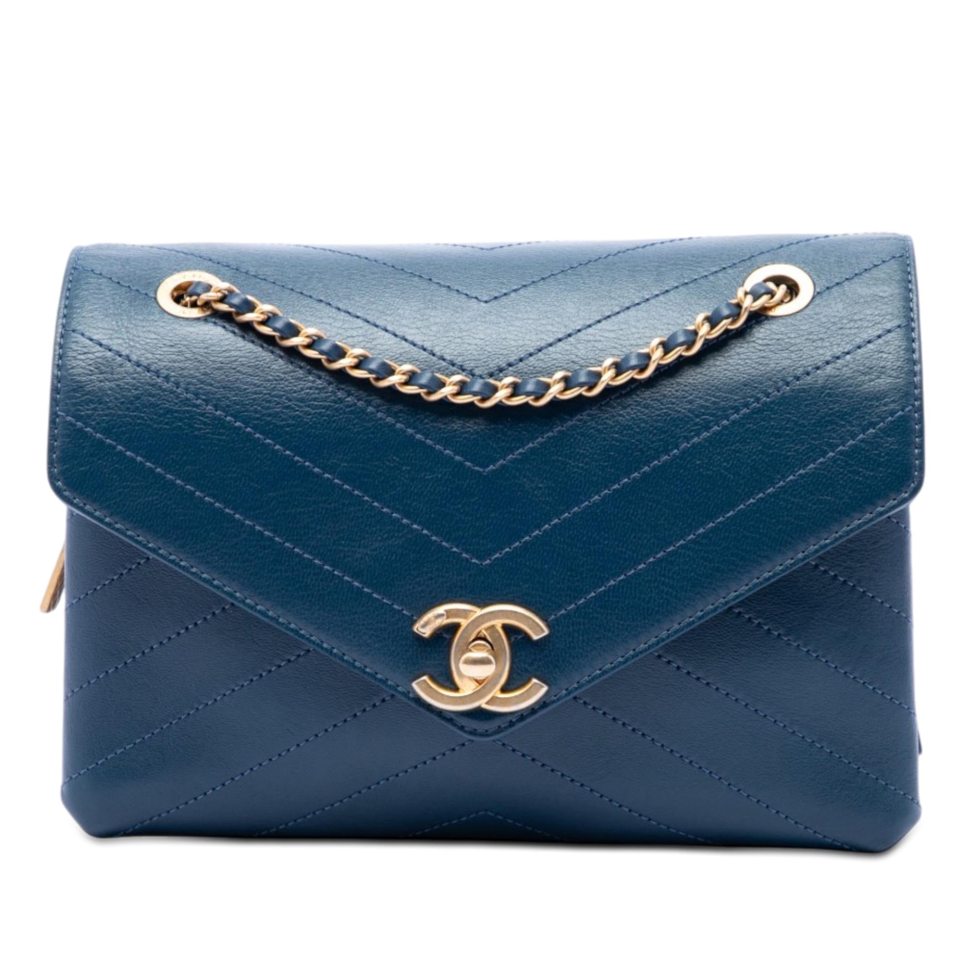 Chanel Small Chevron Lambskin Stitched Envelope Flap