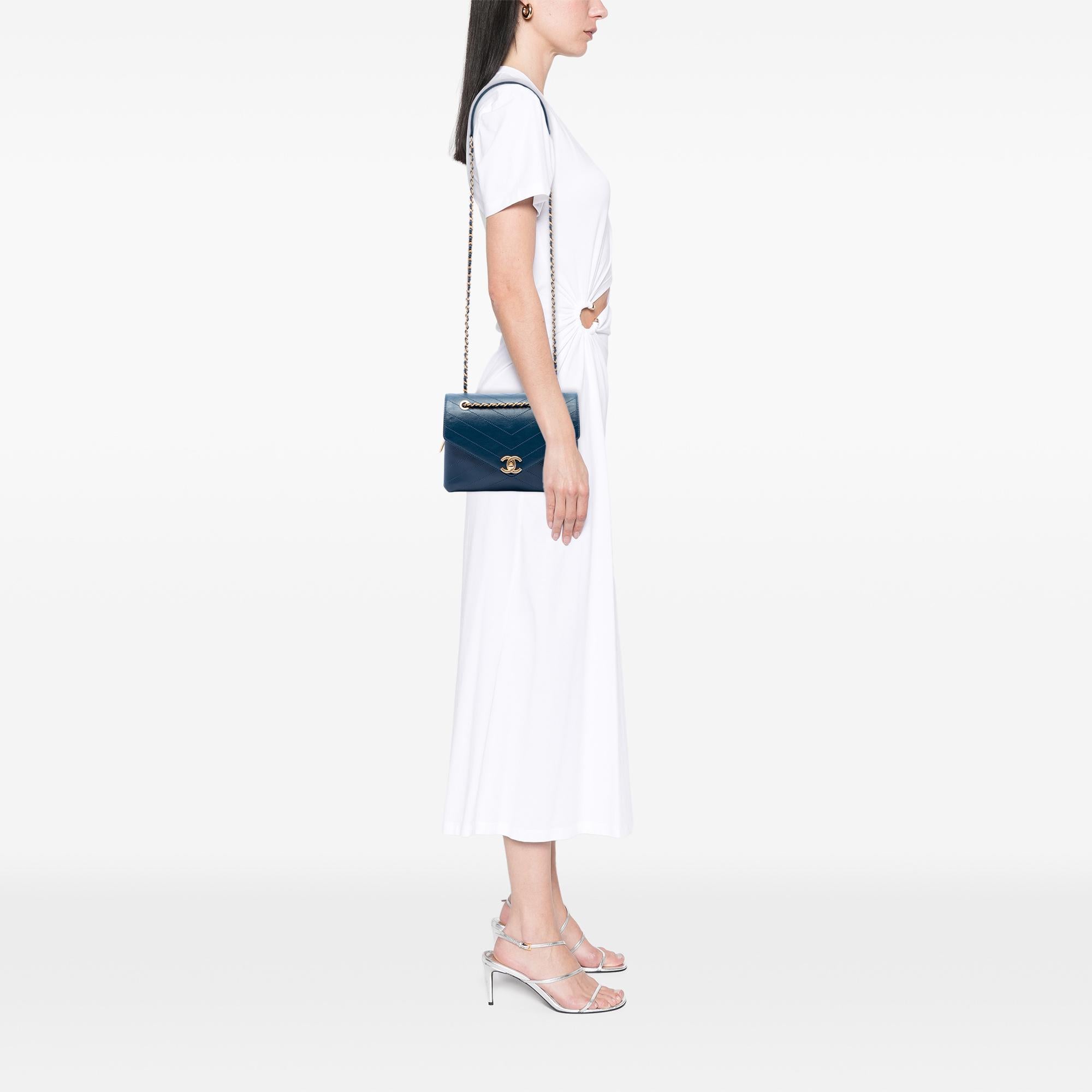 Chanel Small Chevron Lambskin Stitched Envelope Flap