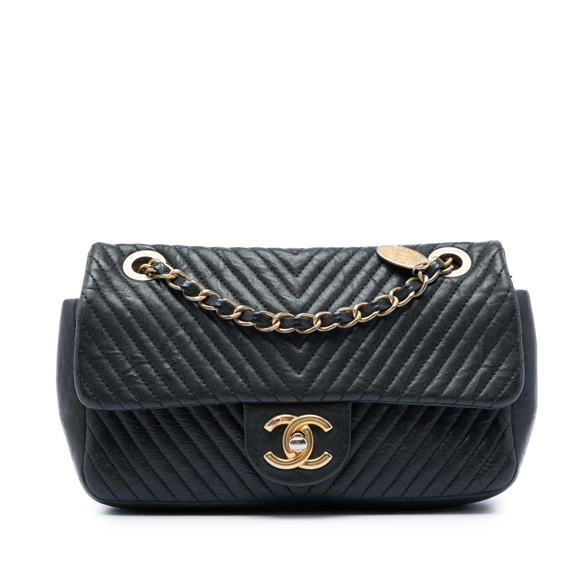 Chanel Small Chevron Wrinkled Calfskin Medallion Charm Surpique Flap
