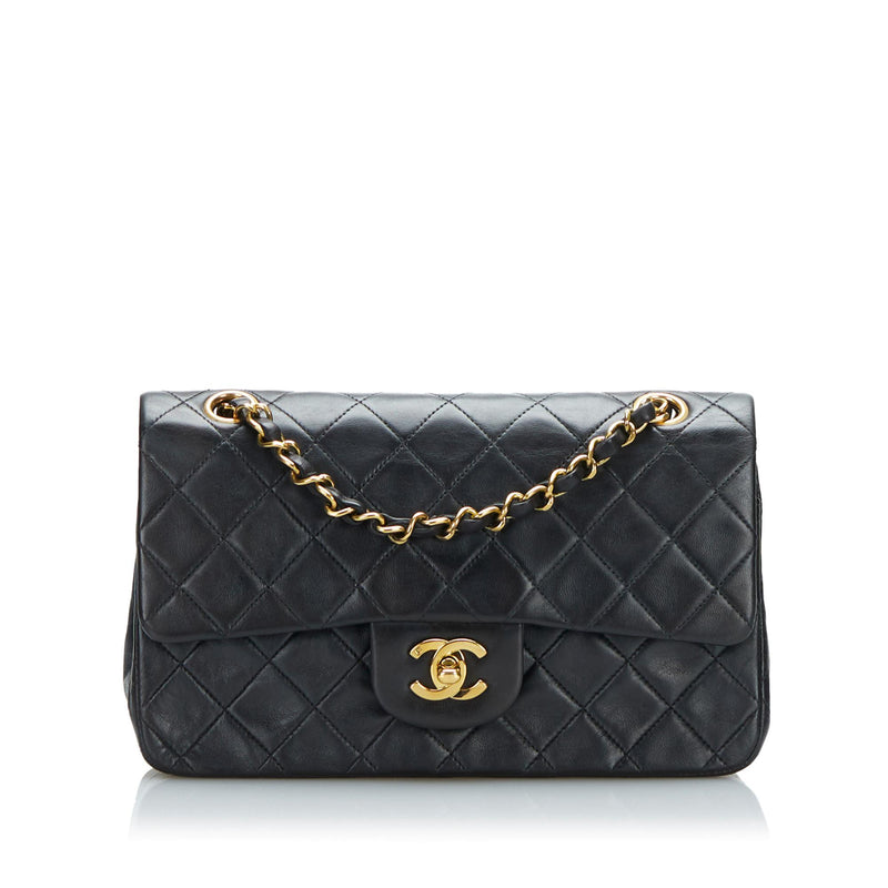 Vintage CHANEL Double Flap 23 Quilted CC Logo Black Lambskin Chain