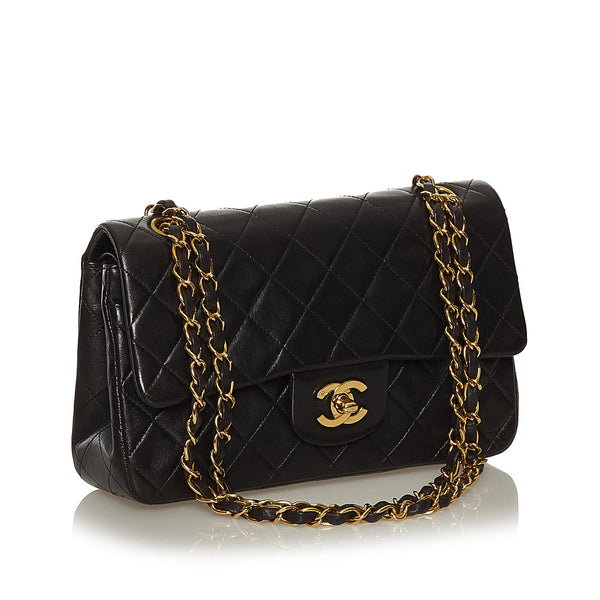 Chanel Black Lambskin Leather Medium Classic Double Flap Shoulder Bag