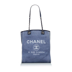 Chanel Deauville Medium Model Shopping Bag in Blue Denim Canvas