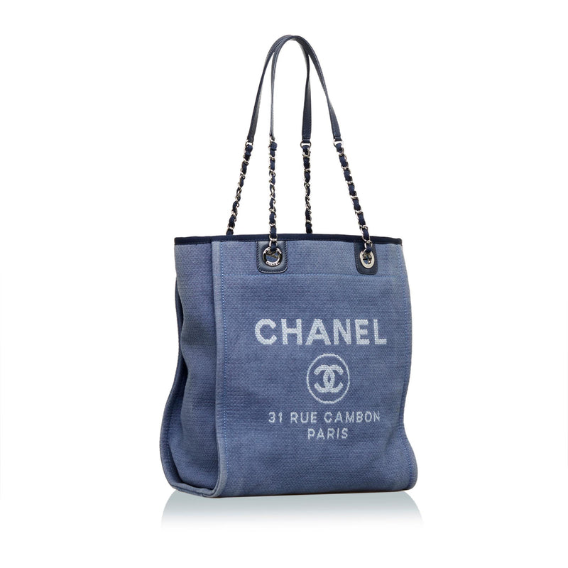 CHANEL, Bags, Chanel Light Blue Deauville 2 Way Tote Canvas Bag
