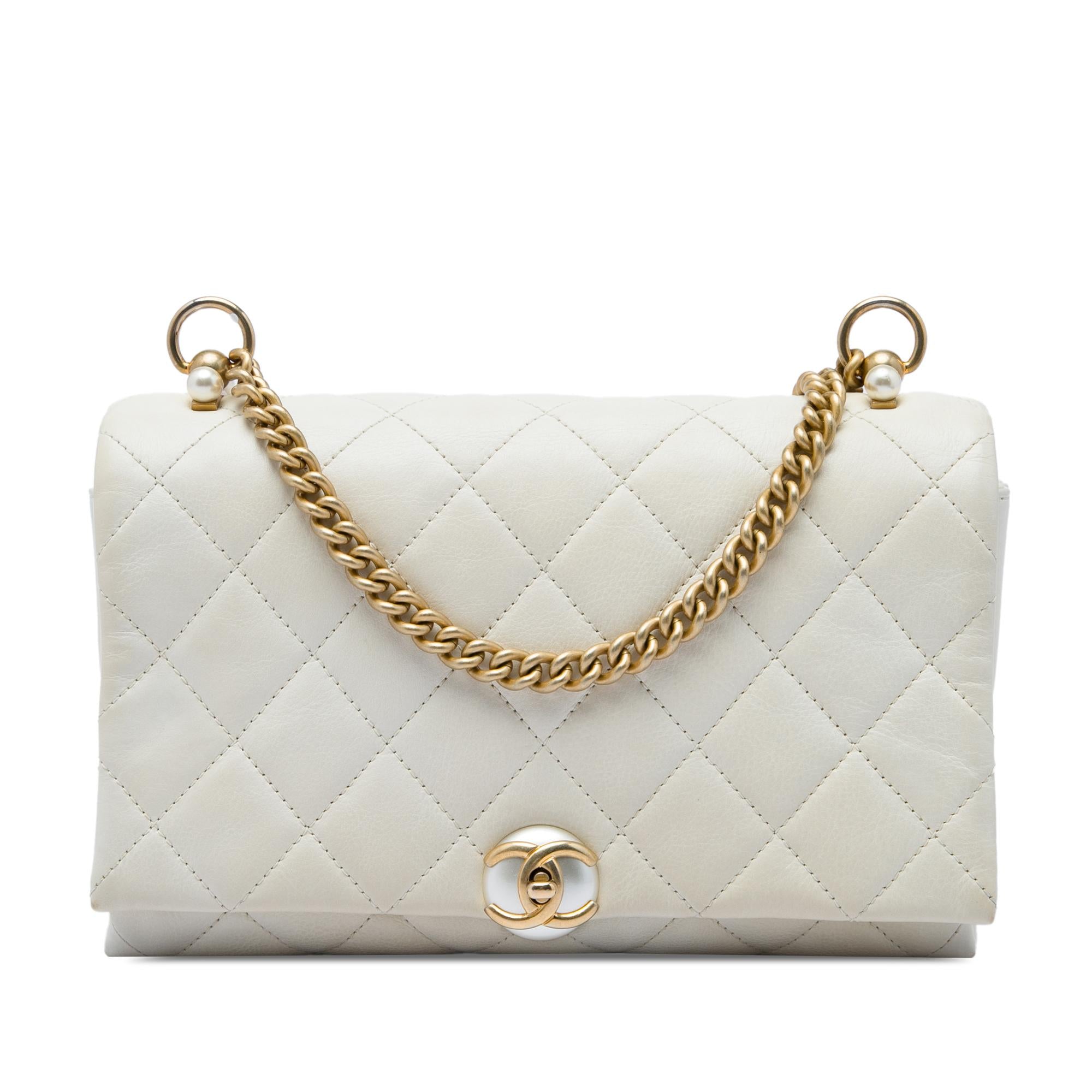 Chanel Small Quilted Calfskin Pearl CC Accordion Flap