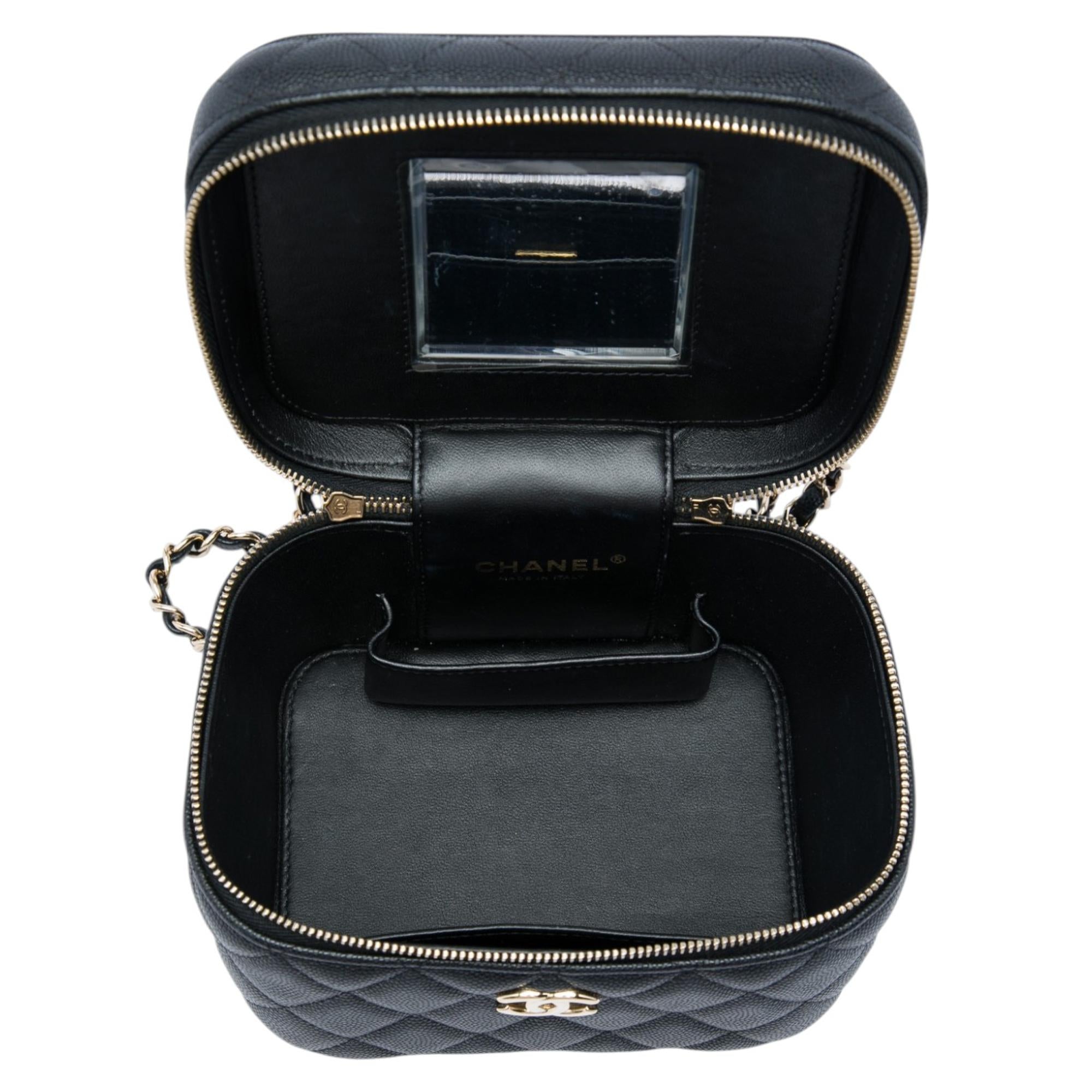 Chanel Small Quilted Caviar Top Handle Vanity Case with Chain