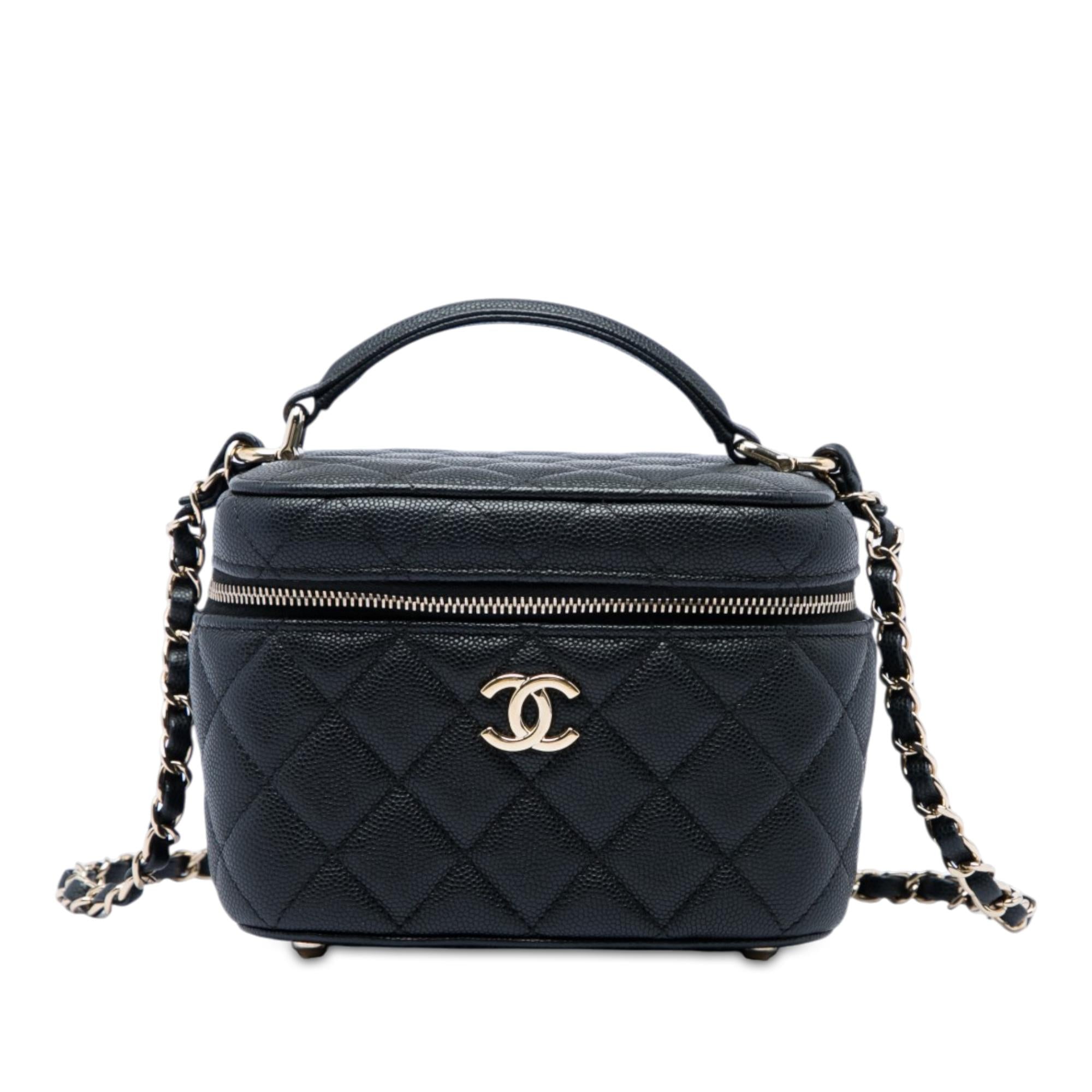 Chanel Small Quilted Caviar Top Handle Vanity Case with Chain