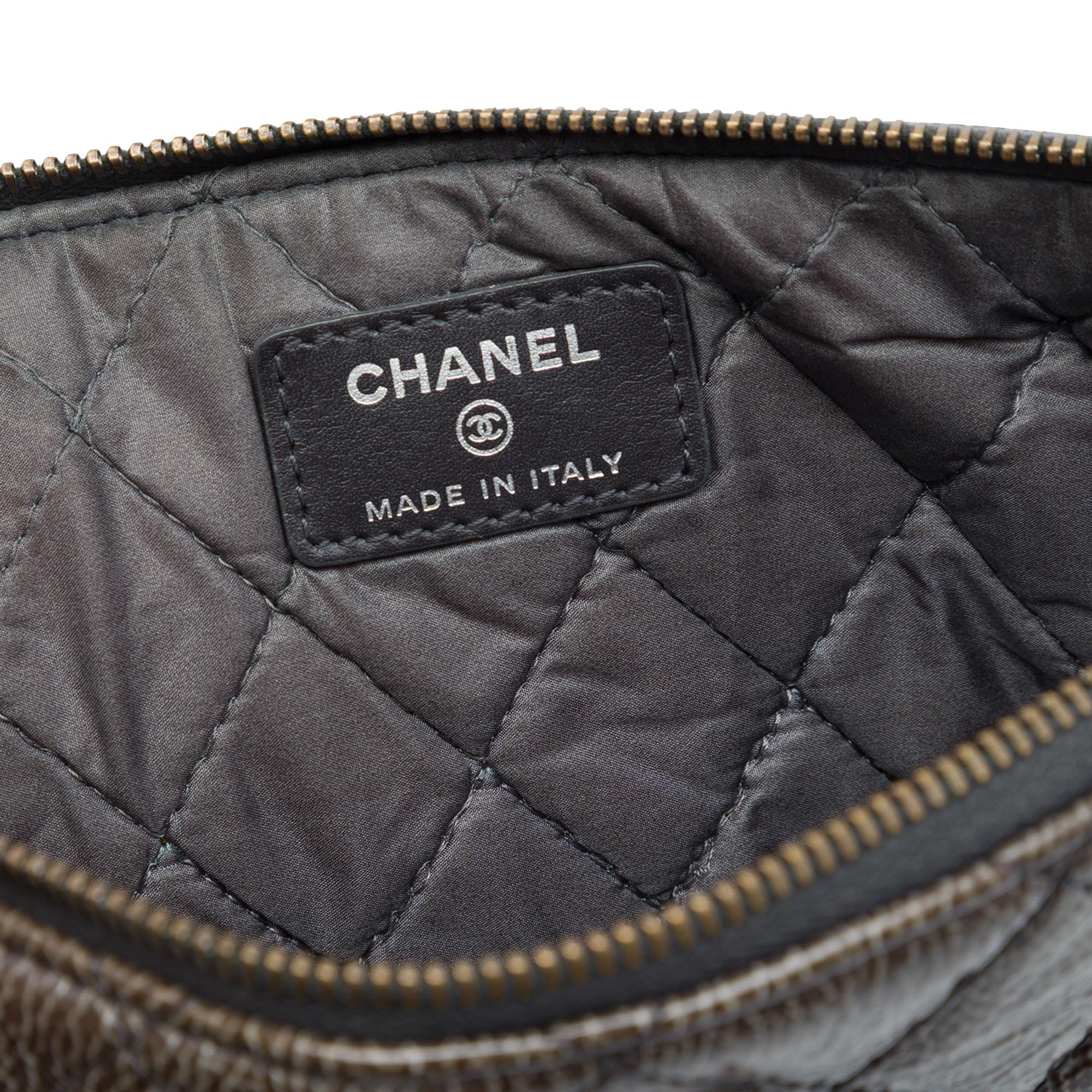 Chanel Small Quilted Crinkled Patent O Case Clutch