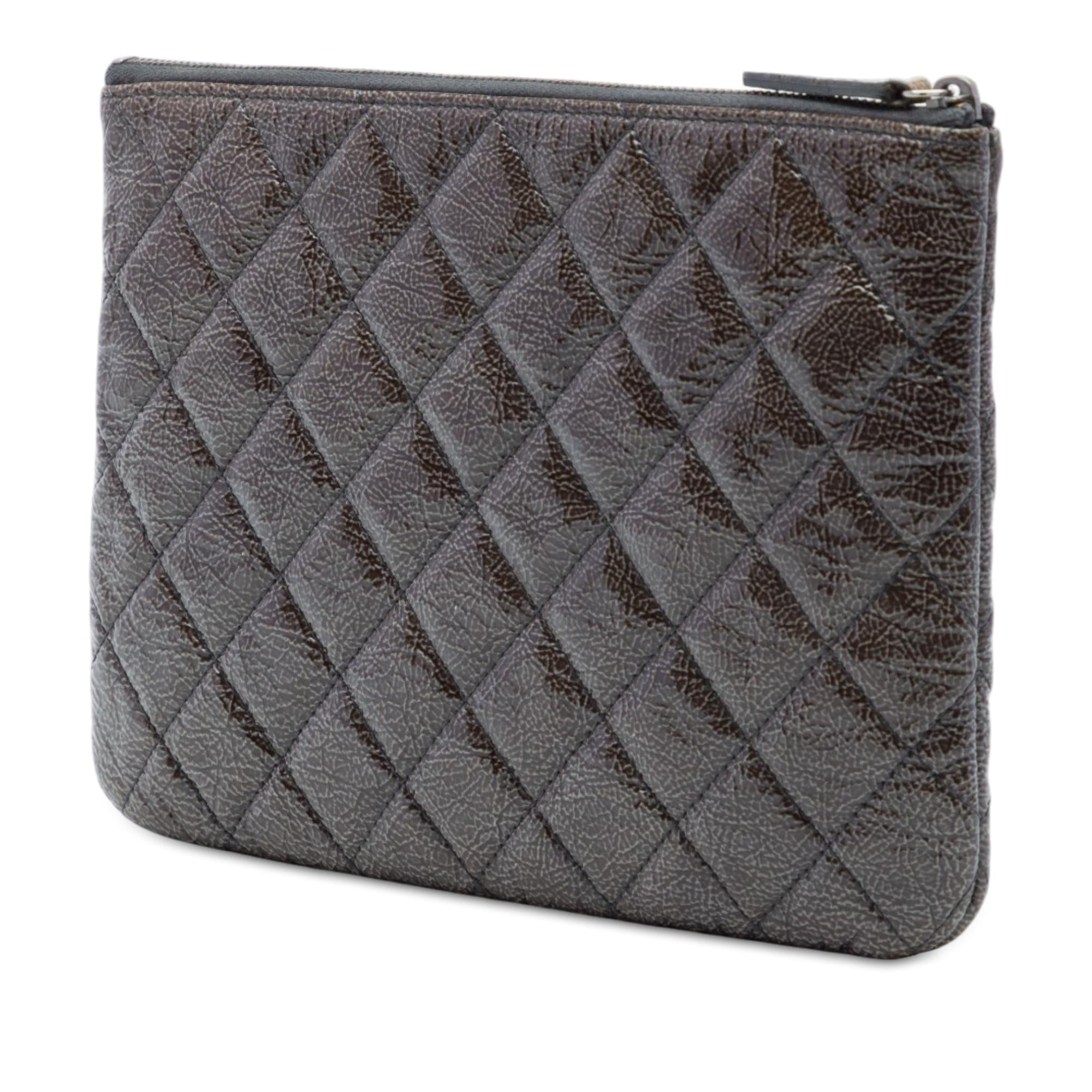 Chanel Small Quilted Crinkled Patent O Case Clutch