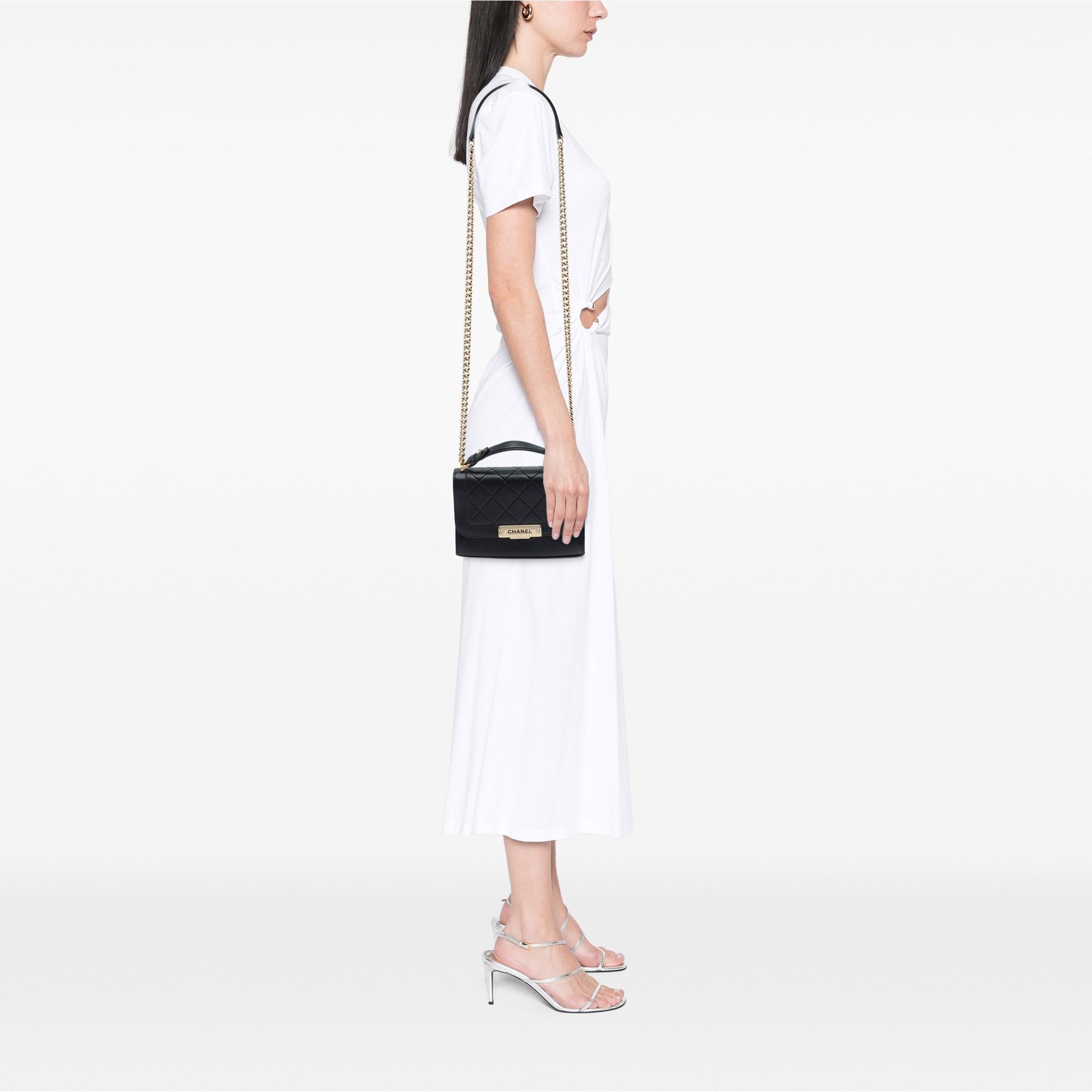 Chanel Small Quilted Grained Calfskin Label Click Flap