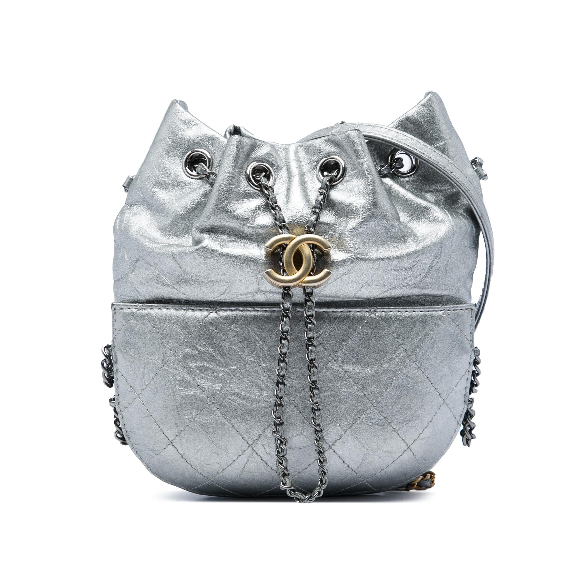 Chanel Small Quilted Metallic Aged Calfskin Gabrielle Bucket Bag