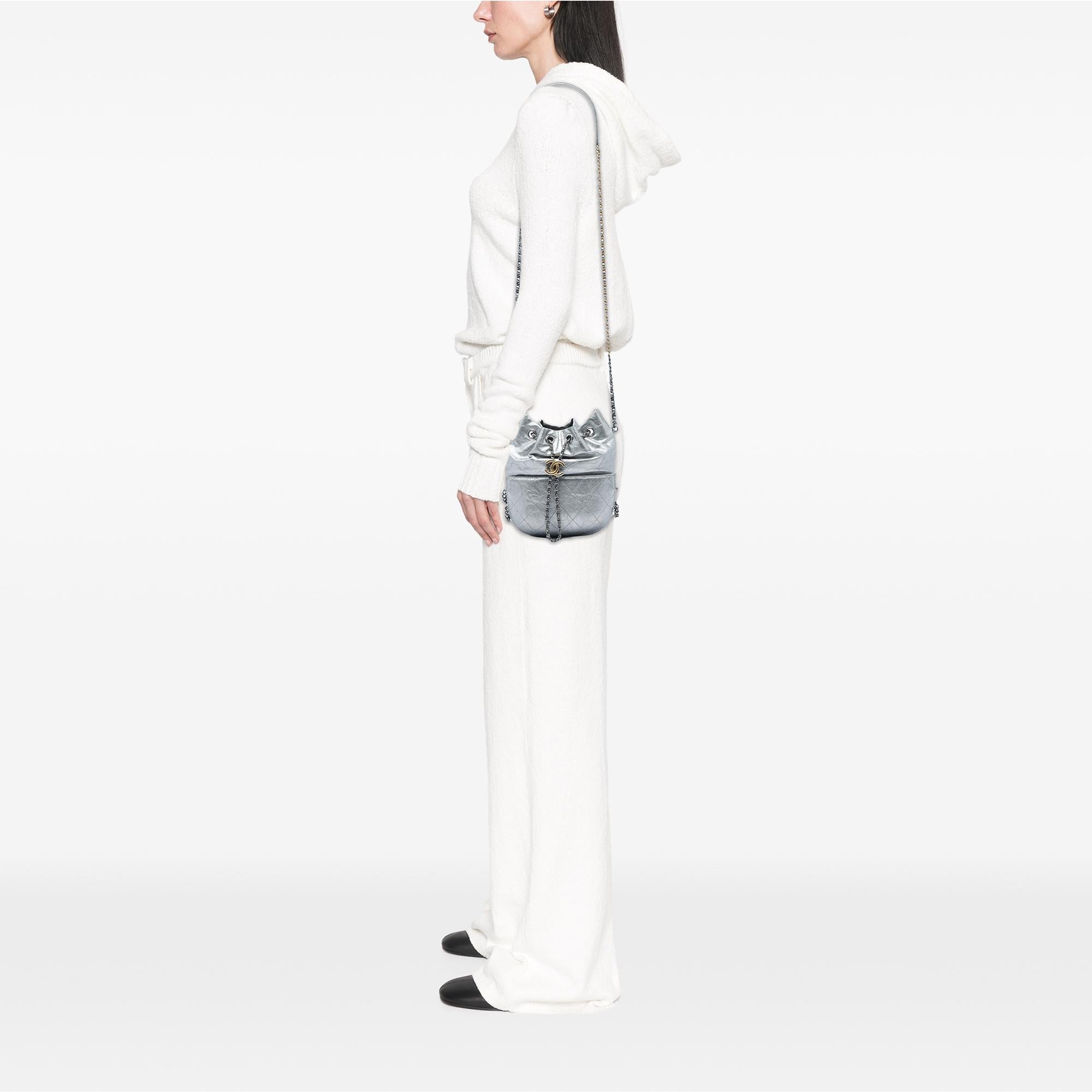 Chanel Small Quilted Metallic Aged Calfskin Gabrielle Bucket Bag