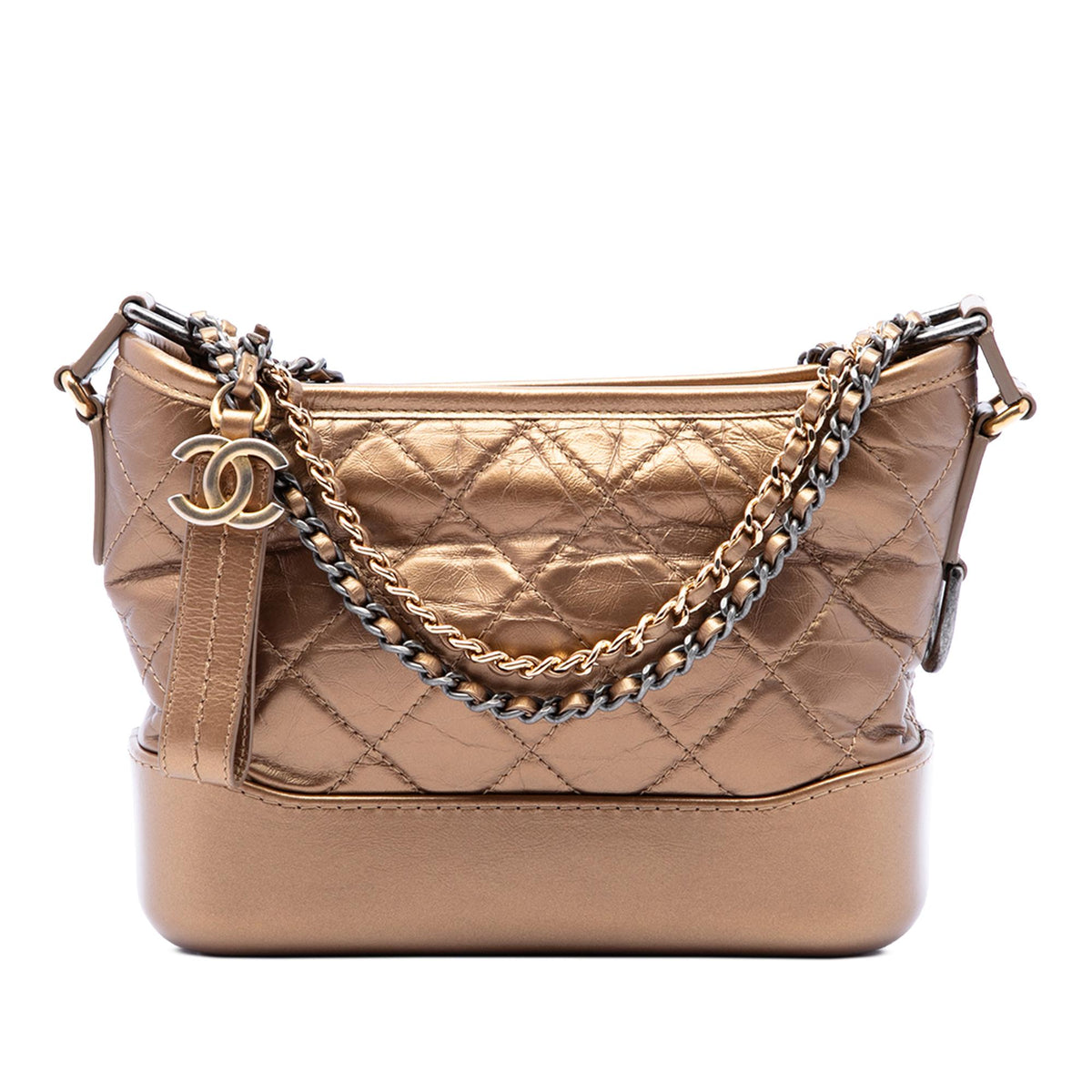 Chanel Small Quilted Metallic Aged Calfskin Gabrielle Hobo