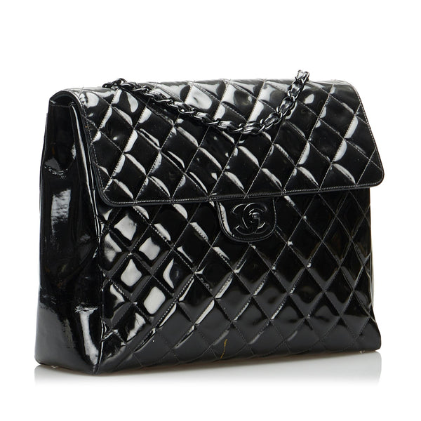 Chanel Angle Tote Shoulder Bag Black Patent
