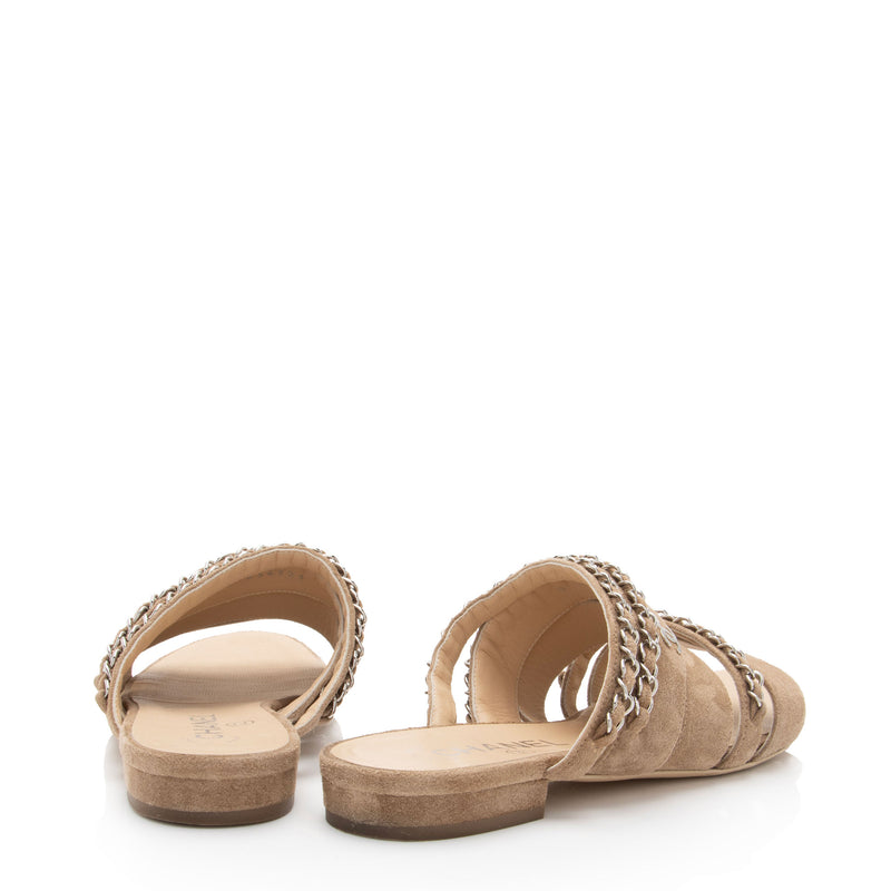 Chanel Suede CC Chain Slide Sandals - Size 7C / 37C (SHF-m1FWC5)