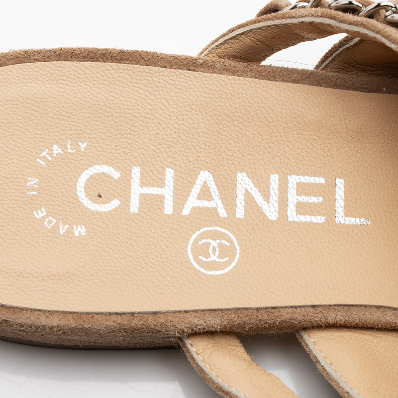 Chanel Suede CC Chain Slide Sandals - Size 7C / 37C (SHF-m1FWC5)
