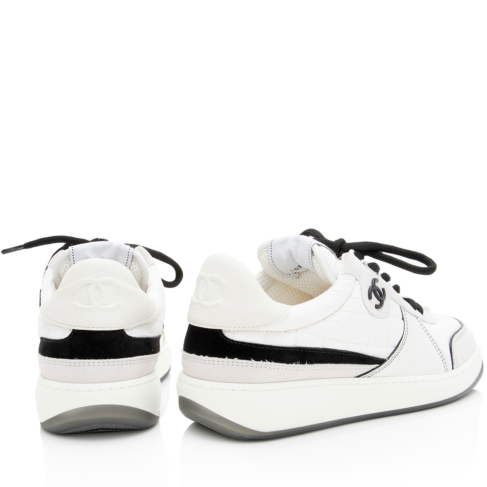 Chanel Suede Calfskin Quilted Fabric CC Sneakers - Size 8 / 38