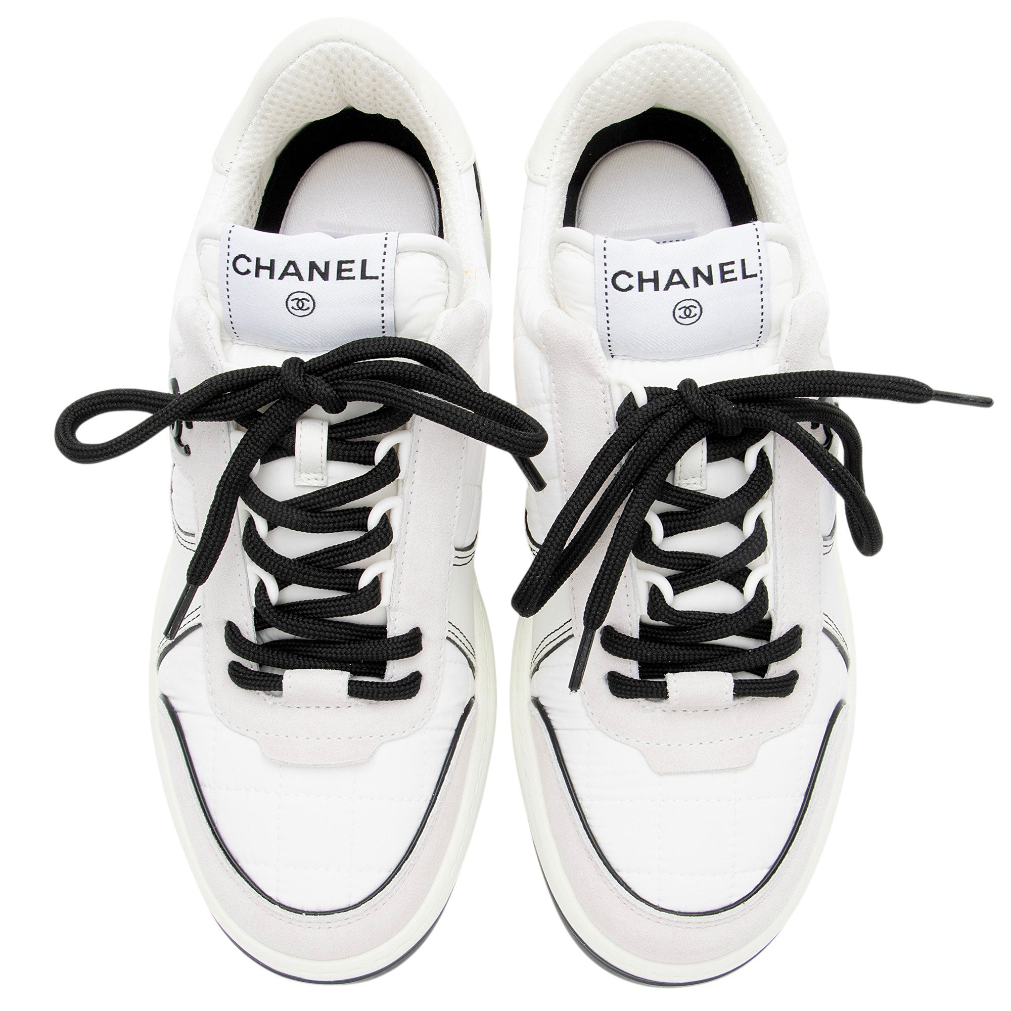 Chanel Suede Calfskin Quilted Fabric CC Sneakers - Size 8 / 38