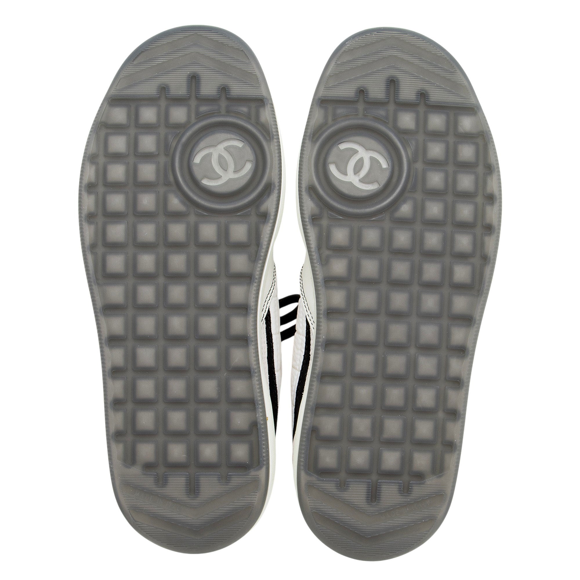 Chanel Suede Calfskin Quilted Fabric CC Sneakers - Size 8 / 38