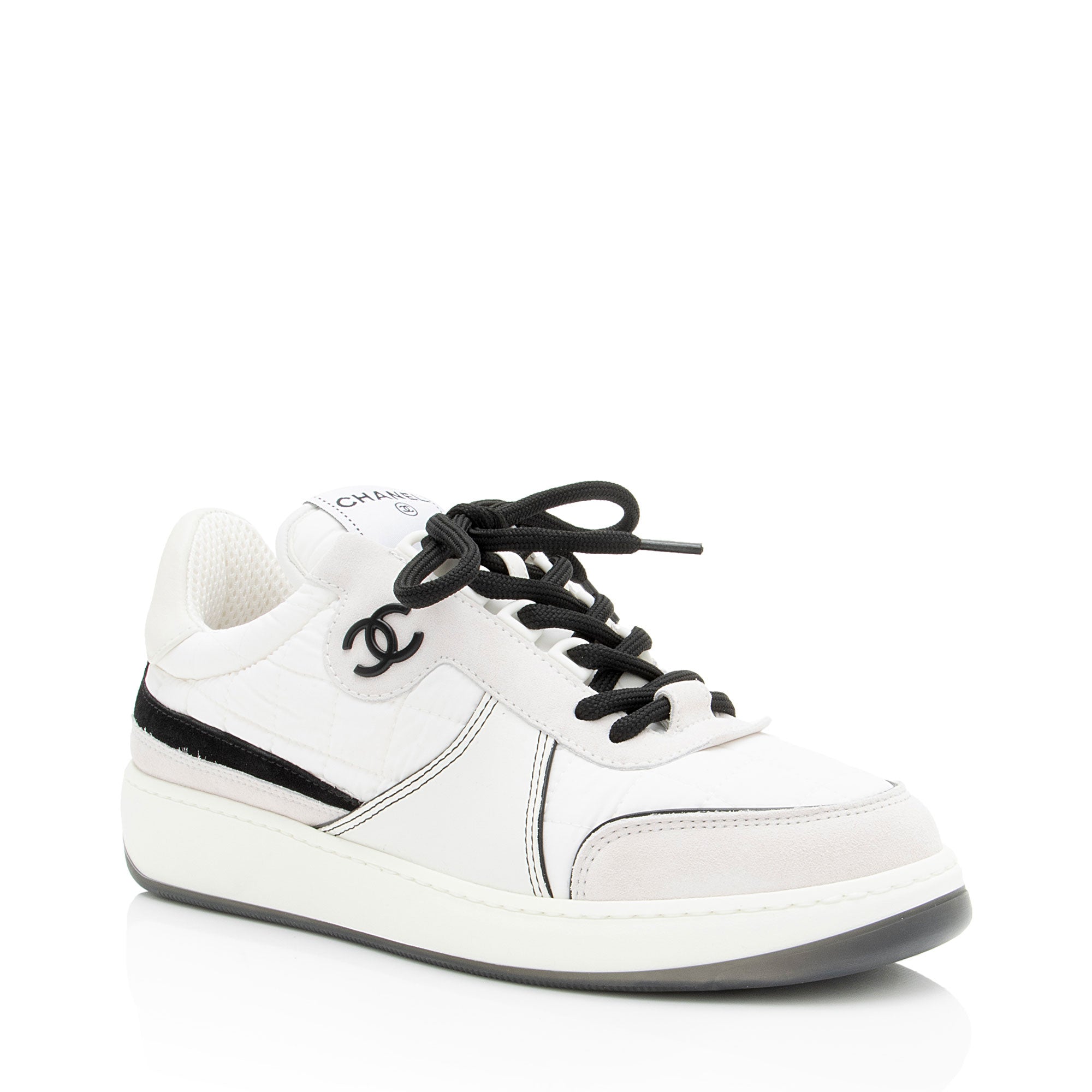 Chanel Suede Calfskin Quilted Fabric CC Sneakers - Size 8 / 38