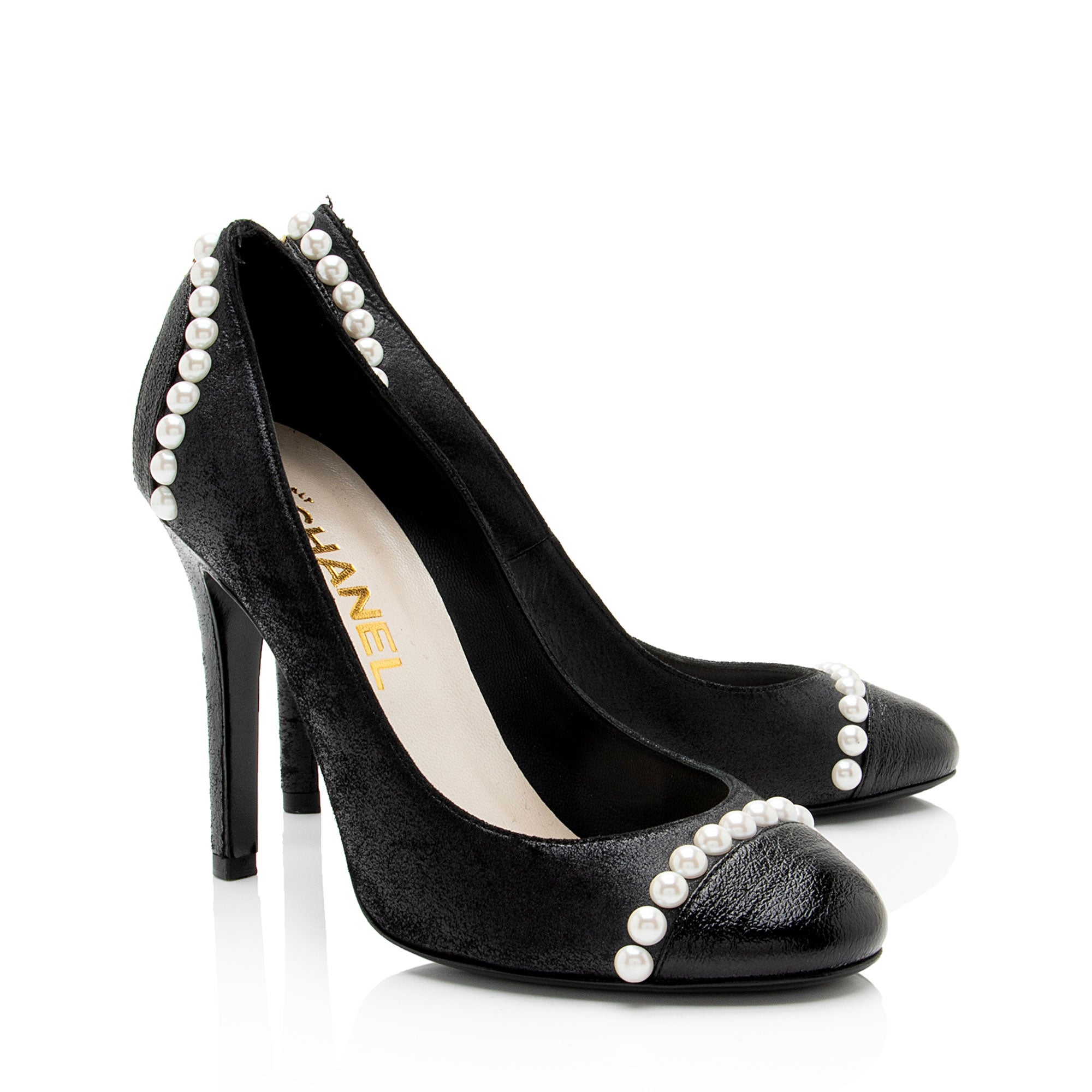 Chanel Suede Pearl CC Pumps - Size 6 / 36 (SHF-9755Wr)
