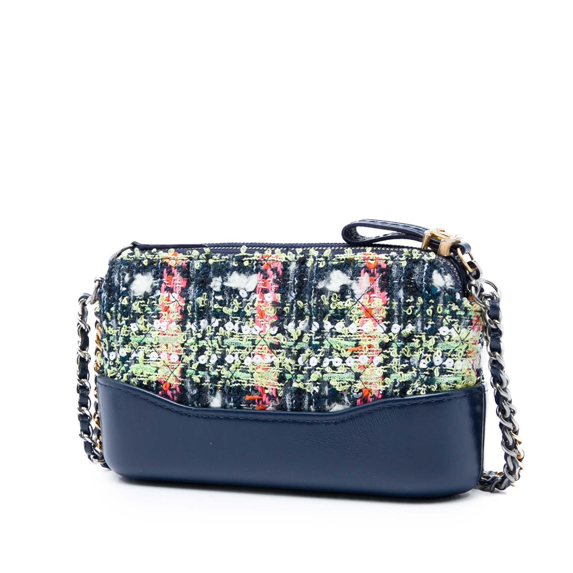 Chanel Tweed Gabrielle Double Zip Clutch with Chain