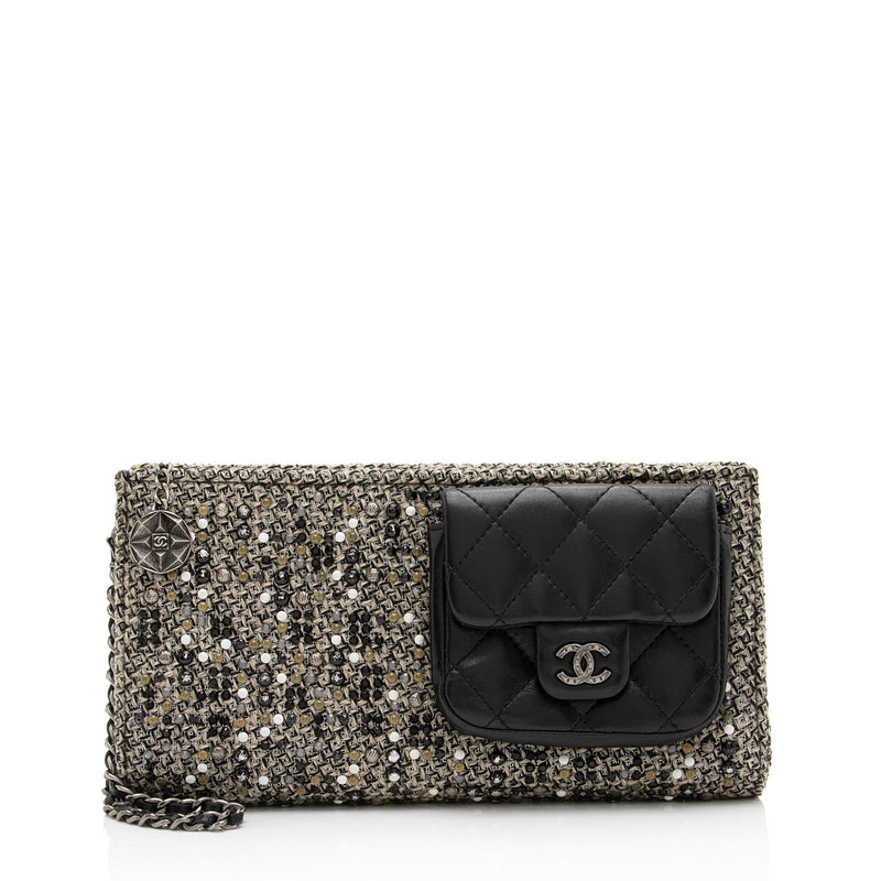 Chanel Tweed Lambskin CC Embellished Wrislet Clutch SHF 1PtYF3