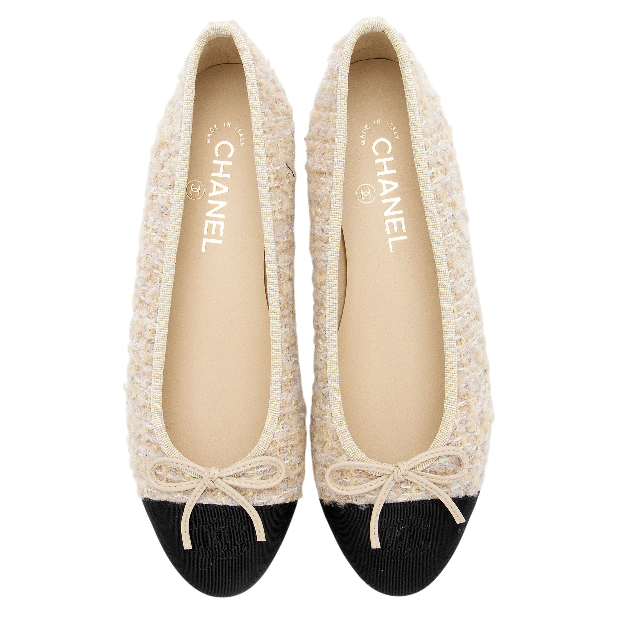 Chanel Tweed Sequin Cap Toe Ballet Flats - Size 9 / 39