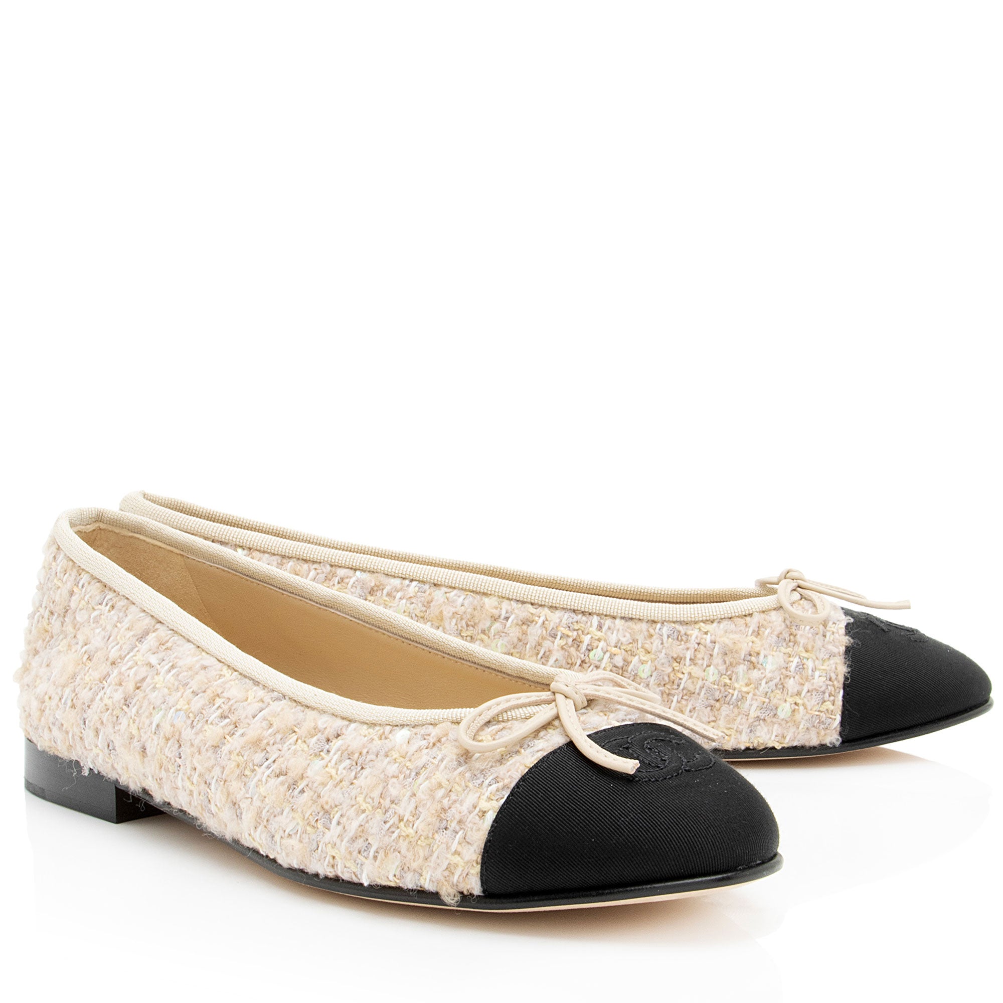 Chanel Tweed Sequin Cap Toe Ballet Flats - Size 9 / 39