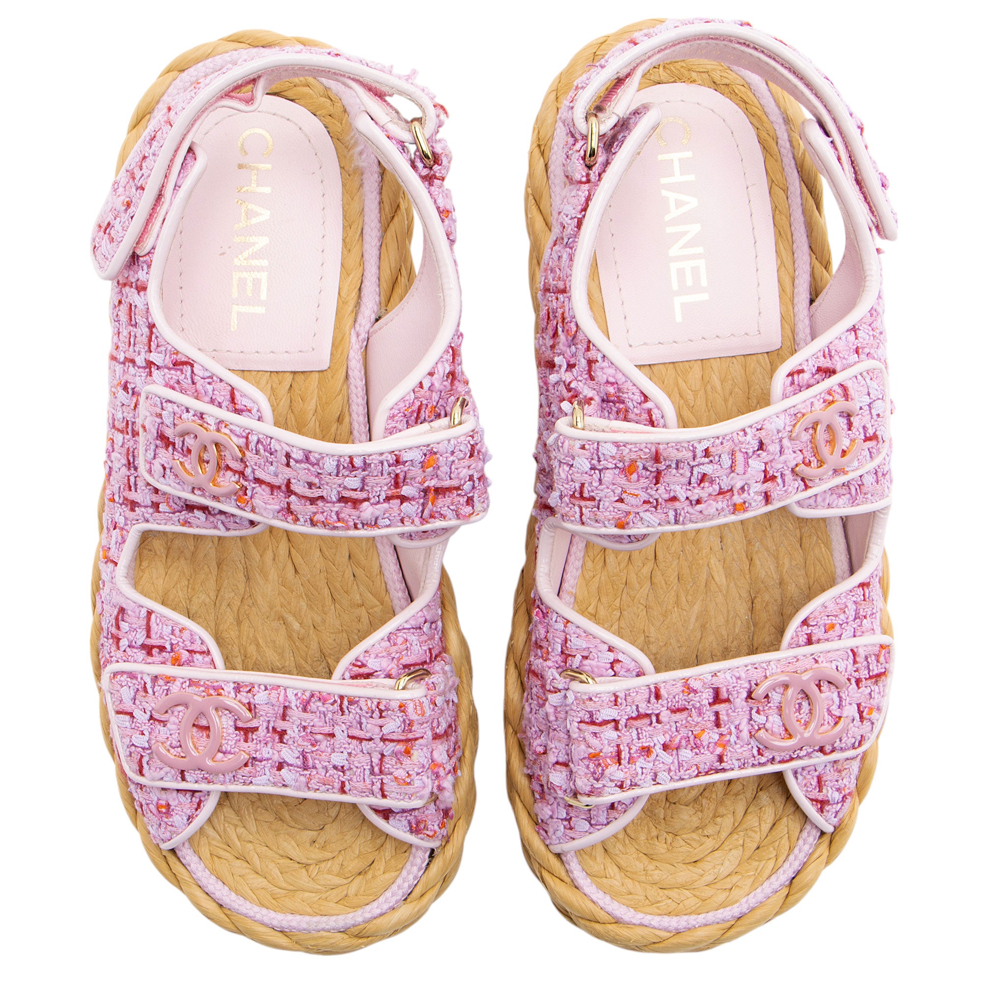 Chanel Tweed Velcro CC Dad Sandals - Size 7 / 37