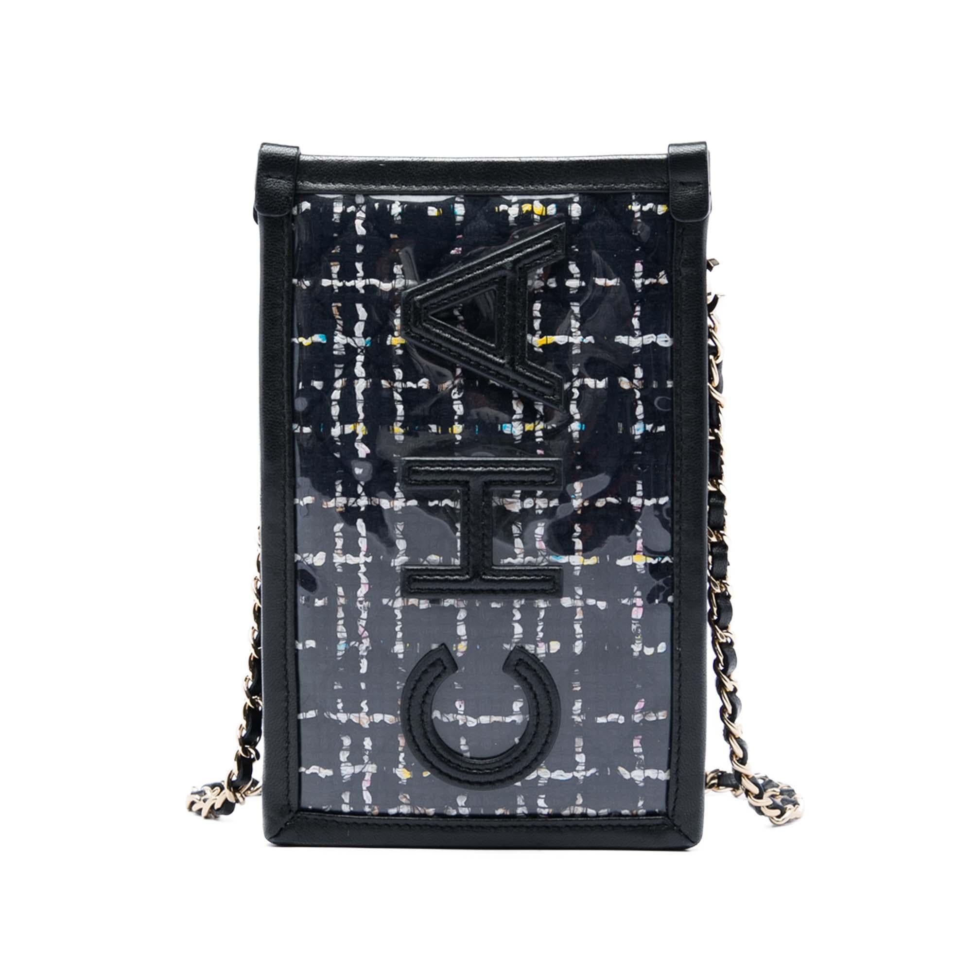 Chanel Tweed and PVC Phone Pouch with Chain