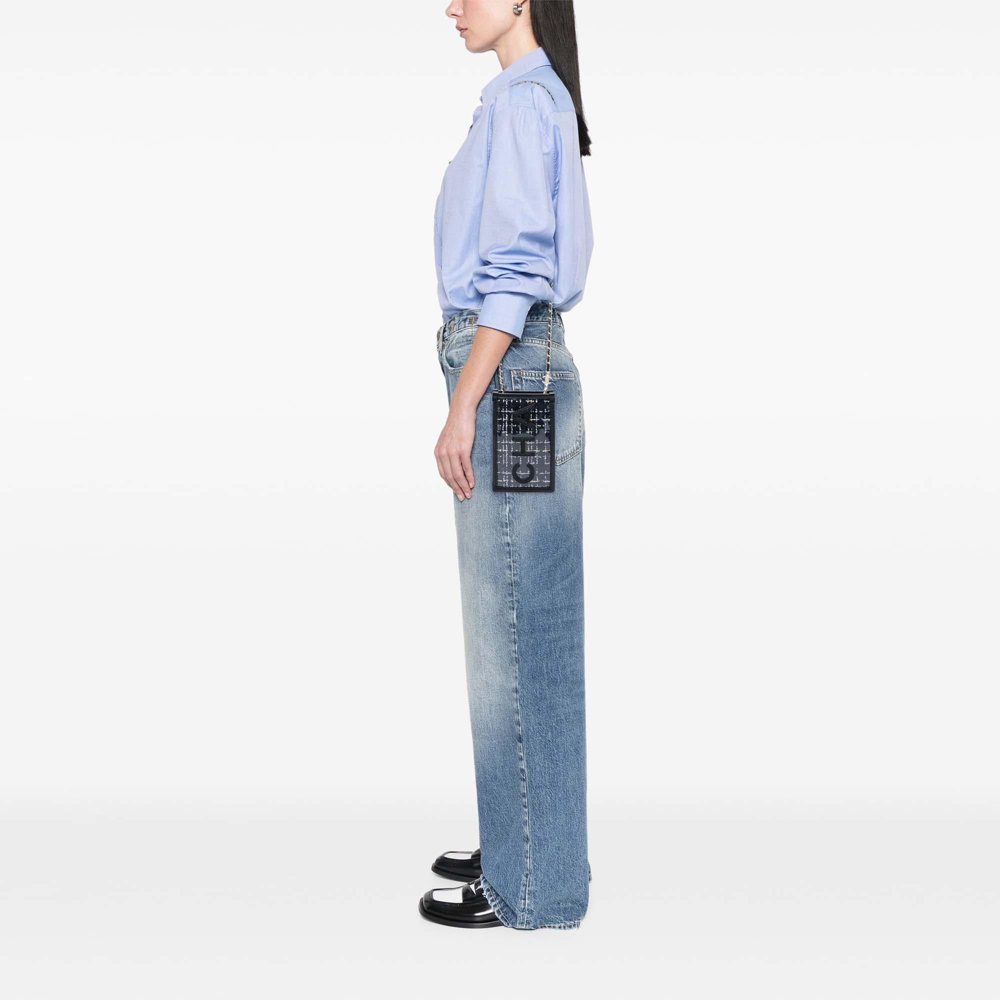 Chanel Tweed and PVC Phone Pouch with Chain