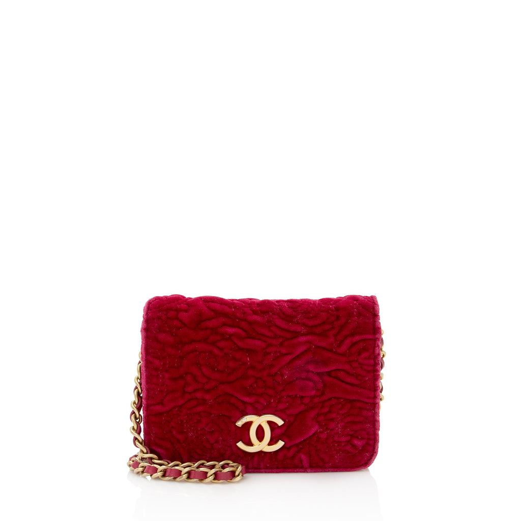 Chanel Velvet Camellia Flap Coin Purse on Chain (SHF-22731)