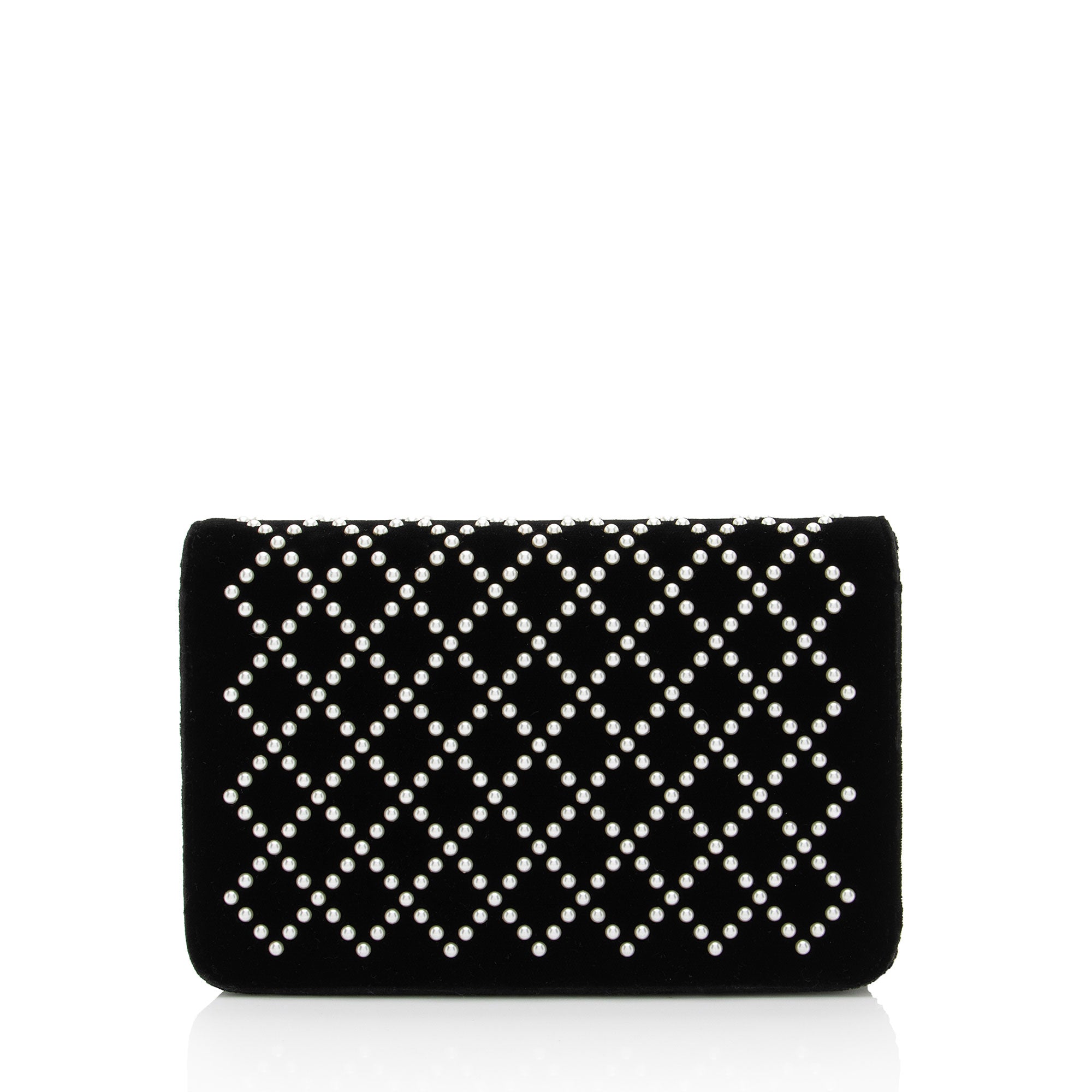 Chanel Velvet Pearl Embellished Wallet on Chain (SHF-aGIZaD)