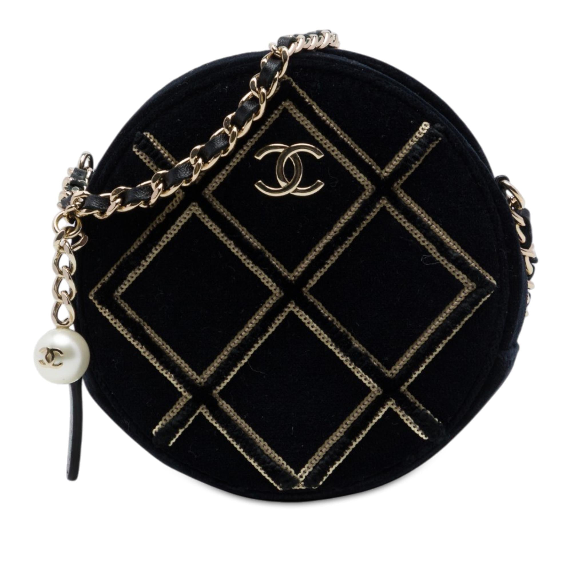 Chanel Velvet Pearl Sequin Round Crossbody