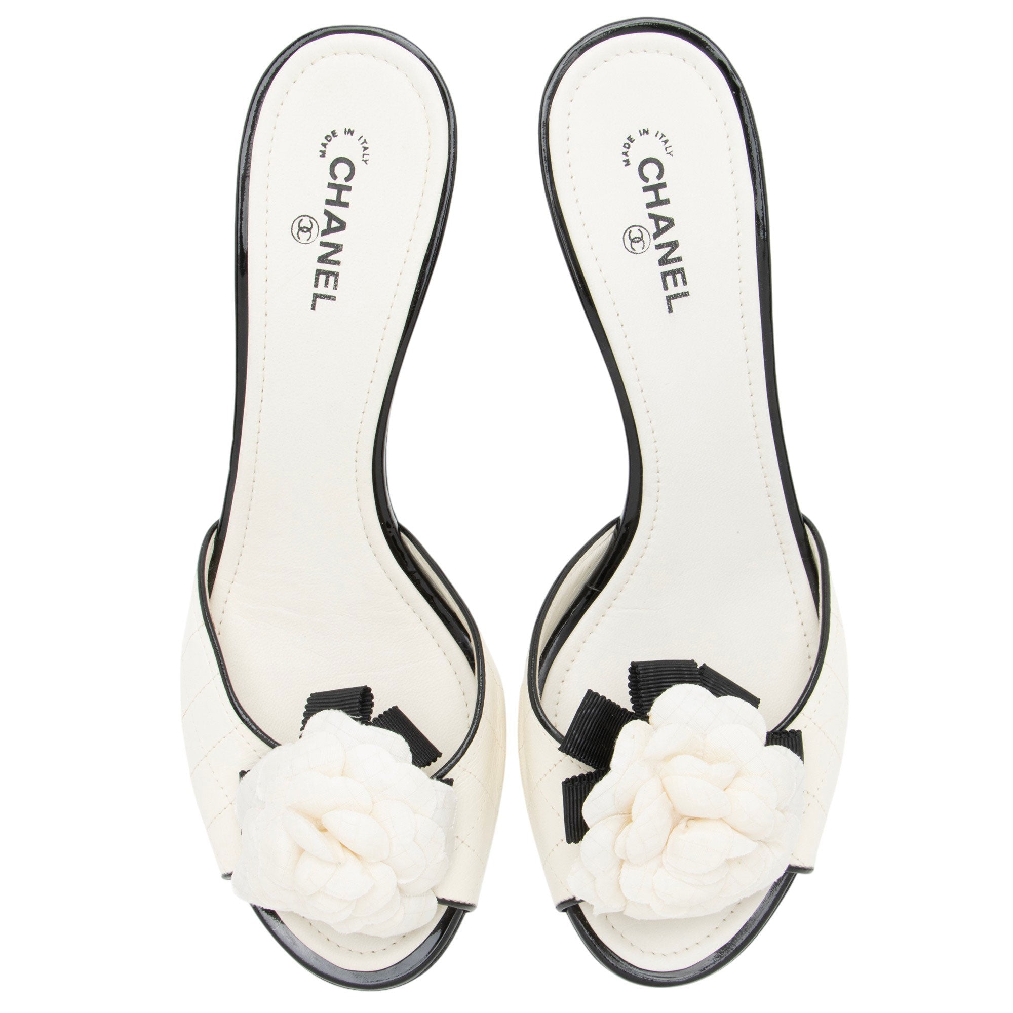 Chanel Vintage Quilted Leather Camelia Mules - Size 9 / 39