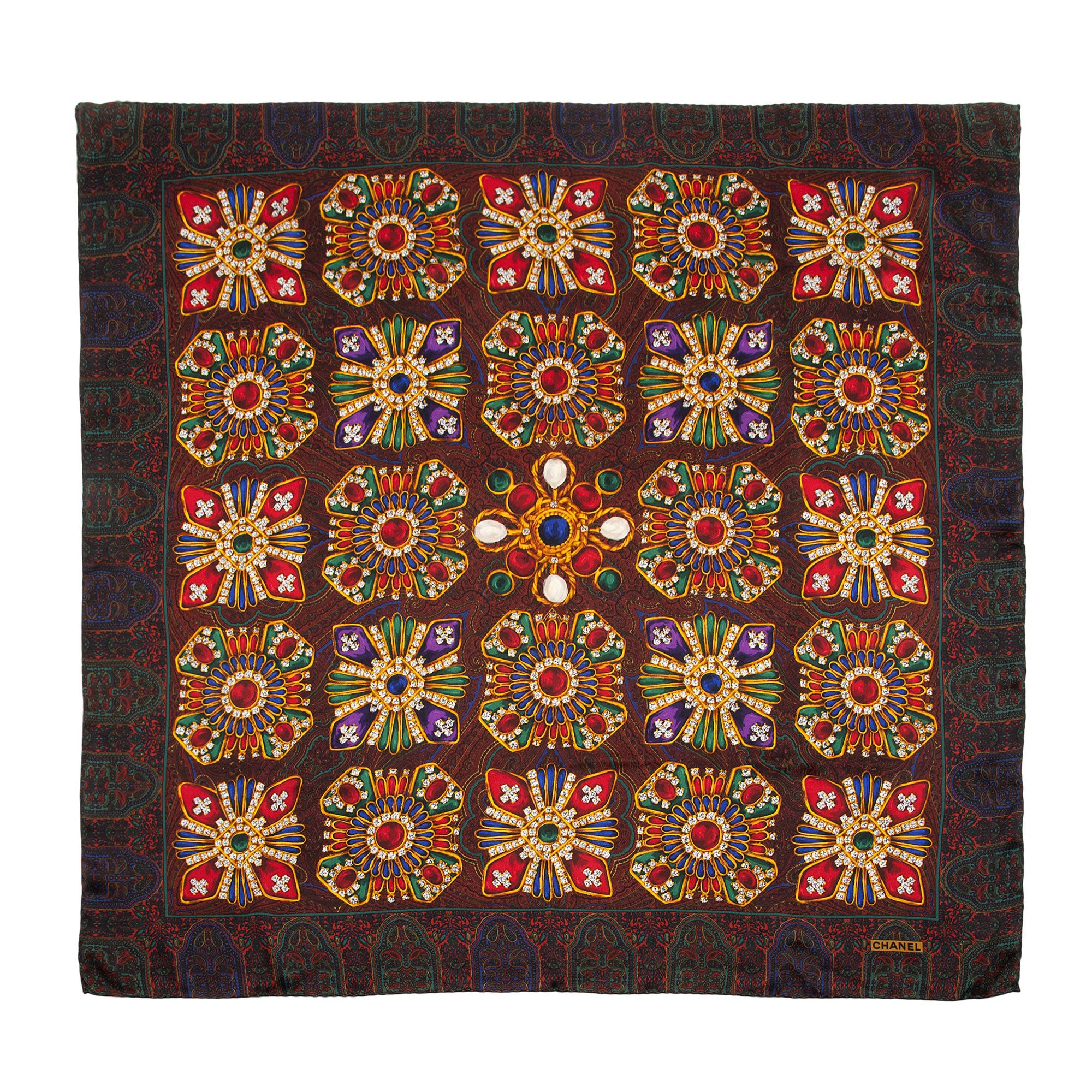Chanel Vintage Silk Gripoix Jewel 90cm Scarf