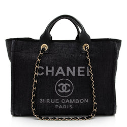 CHANEL DEAUVILLE LEATHER LARGE SHOPPER BLACK WITH GOLD HARDWARE