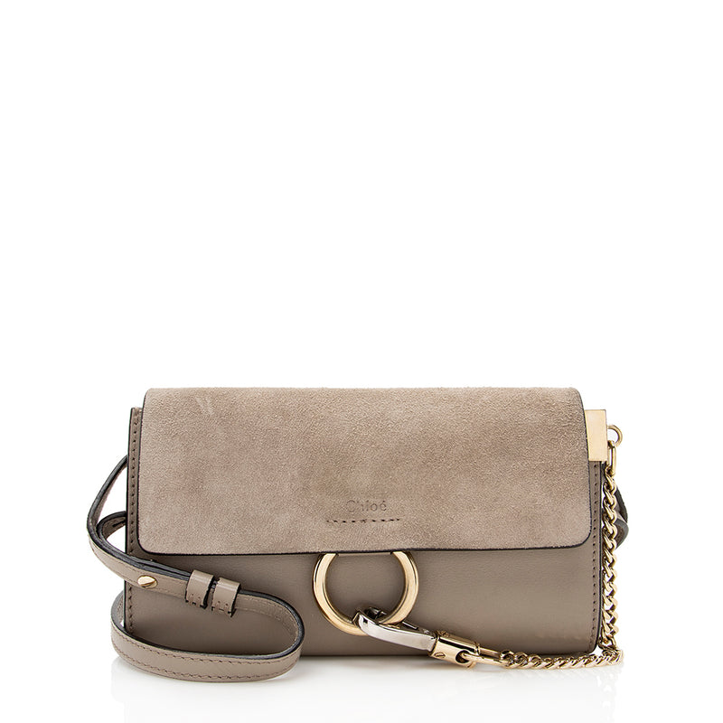 Chloe Faye Small Suede Leather Shoulder Bag Brown