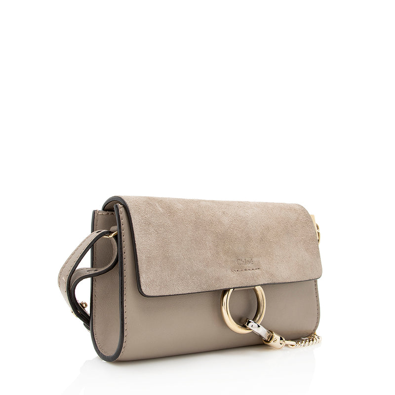 CHLOE Suede Calfskin Small Faye Shoulder Bag Motty Grey 1220346