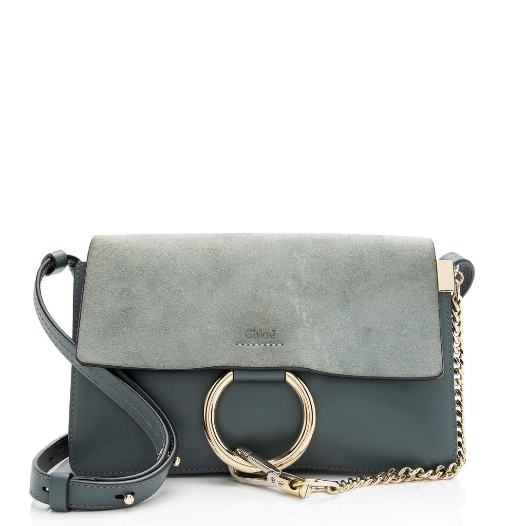 Chloe Blue Leather and Suede Mini Faye Shoulder Bag