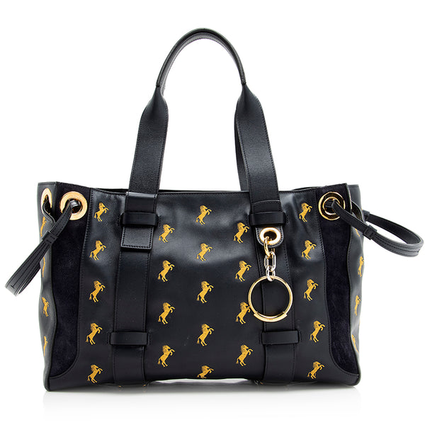 Chloe Leather Embroidered Little Horses Tao Tote (SHF-20818) Chloe Leather Embroidered Little Horses Tao Tote (SHF-20818)