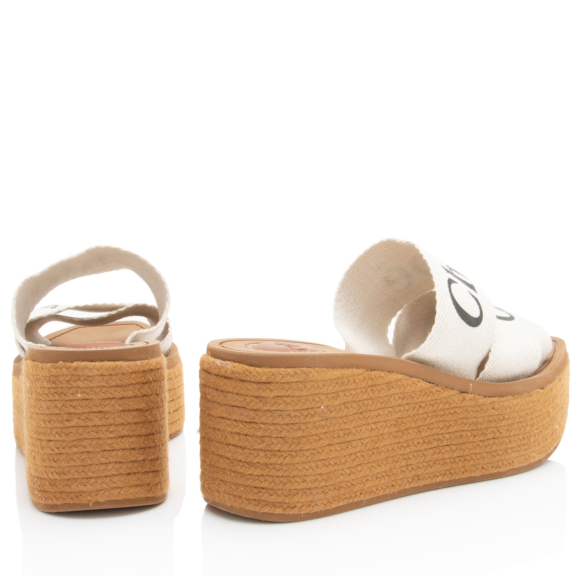 Chloe Linen Woody Wedge Espadrilles - Size 9 / 39